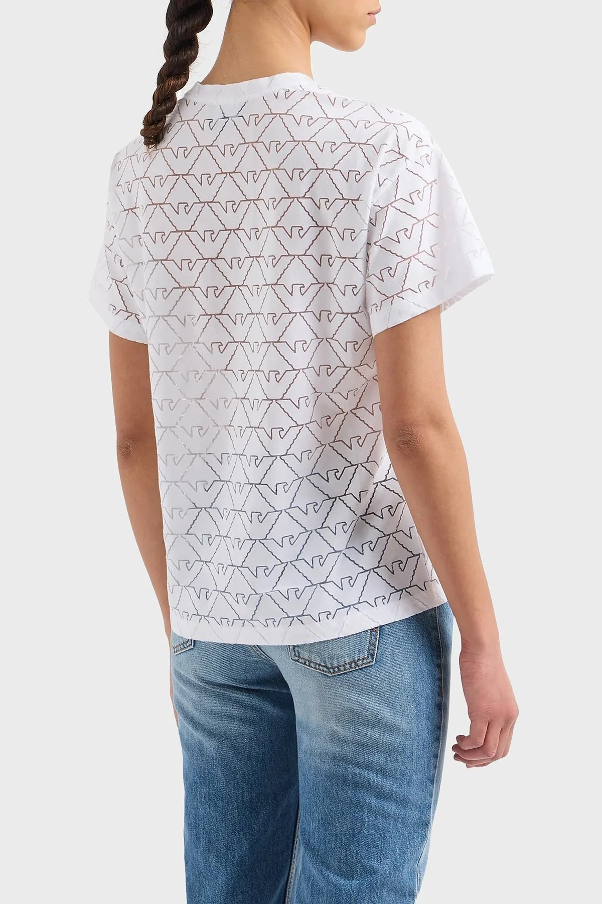 Emporio Armani Pamuklu Regular Fit Transparan Bayan T Shirt 3D2T7Q 2JMAZ 0100 BEYAZ - 3