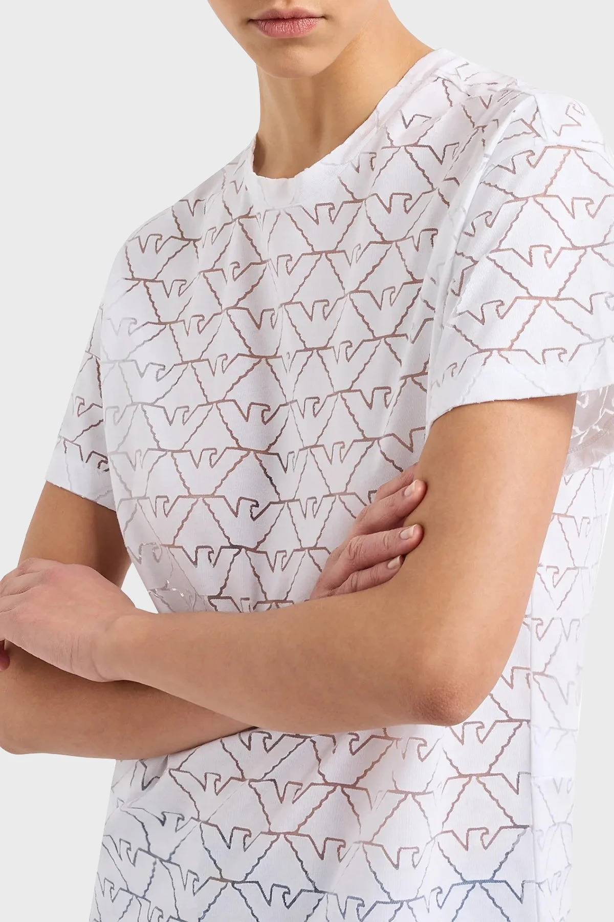 Emporio Armani Pamuklu Regular Fit Transparan Kadın T Shirt 3D2T7Q 2JMAZ 0100 BEYAZ - 4