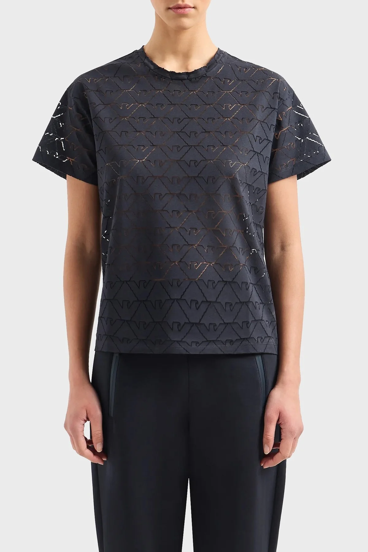 Emporio Armani Pamuklu Regular Fit Transparan Bayan T Shirt 3D2T7Q 2JMAZ 0927 LACİVERT - 1