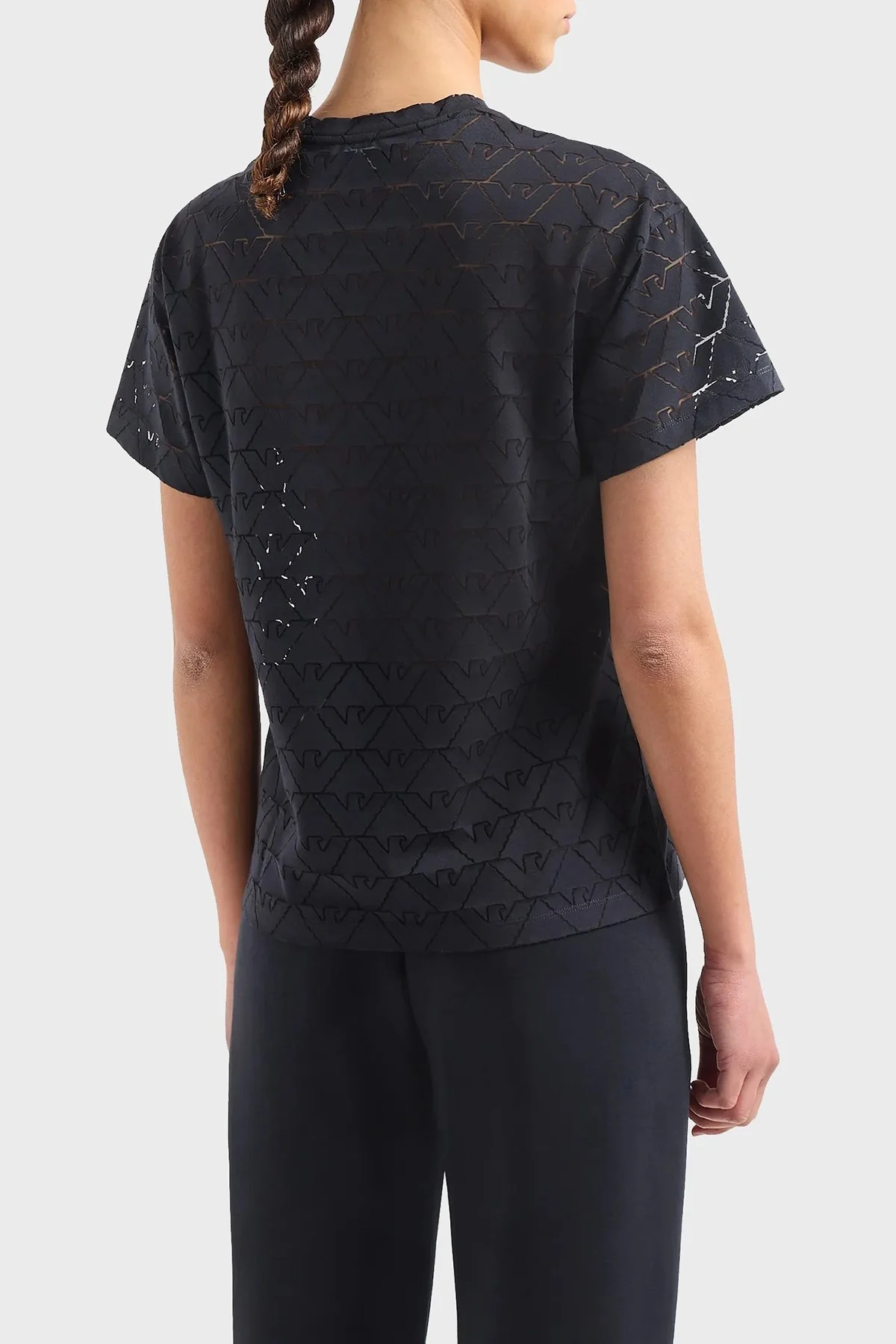 Emporio Armani Pamuklu Regular Fit Transparan Bayan T Shirt 3D2T7Q 2JMAZ 0927 LACİVERT - 2