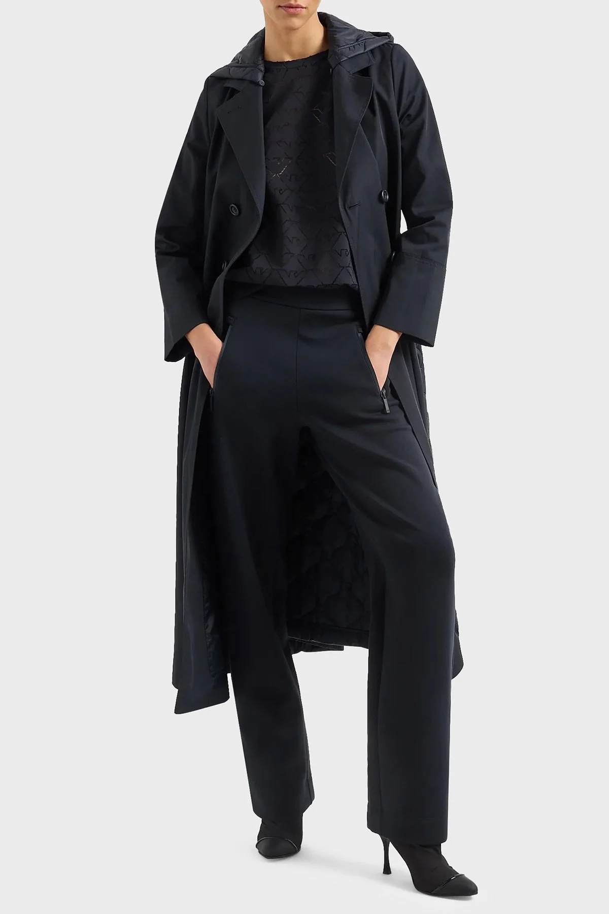 Emporio Armani Pamuklu Regular Fit Transparan Bayan T Shirt 3D2T7Q 2JMAZ 0927 LACİVERT - 3