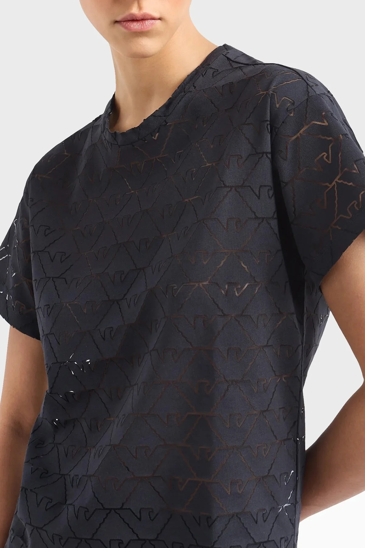 Emporio Armani Pamuklu Regular Fit Transparan Bayan T Shirt 3D2T7Q 2JMAZ 0927 LACİVERT - 4