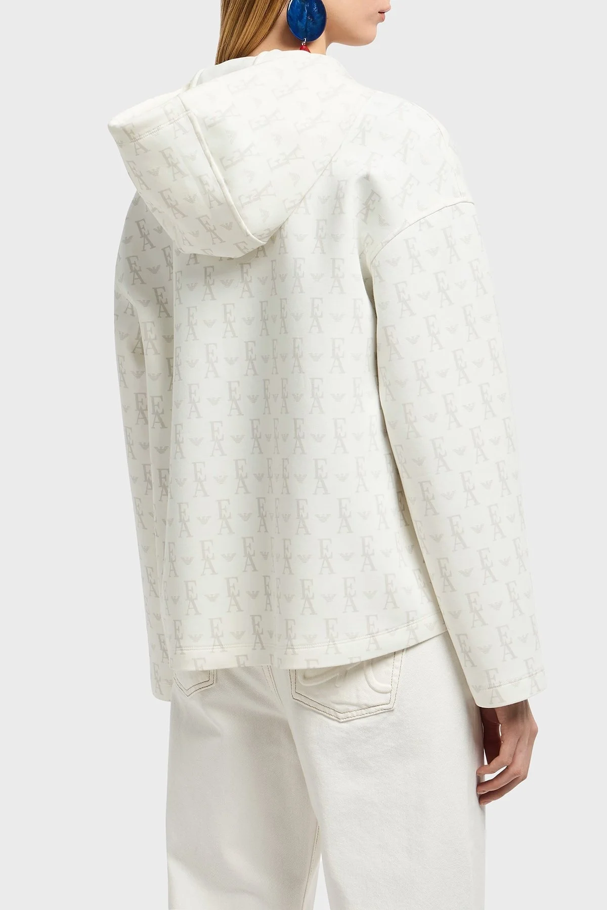 Emporio Armani Pamuklu Regular Fit Tümü Logolu Fermuarlı Bayan Sweat EW001026 AF10002 F0009 BEYAZ - 3