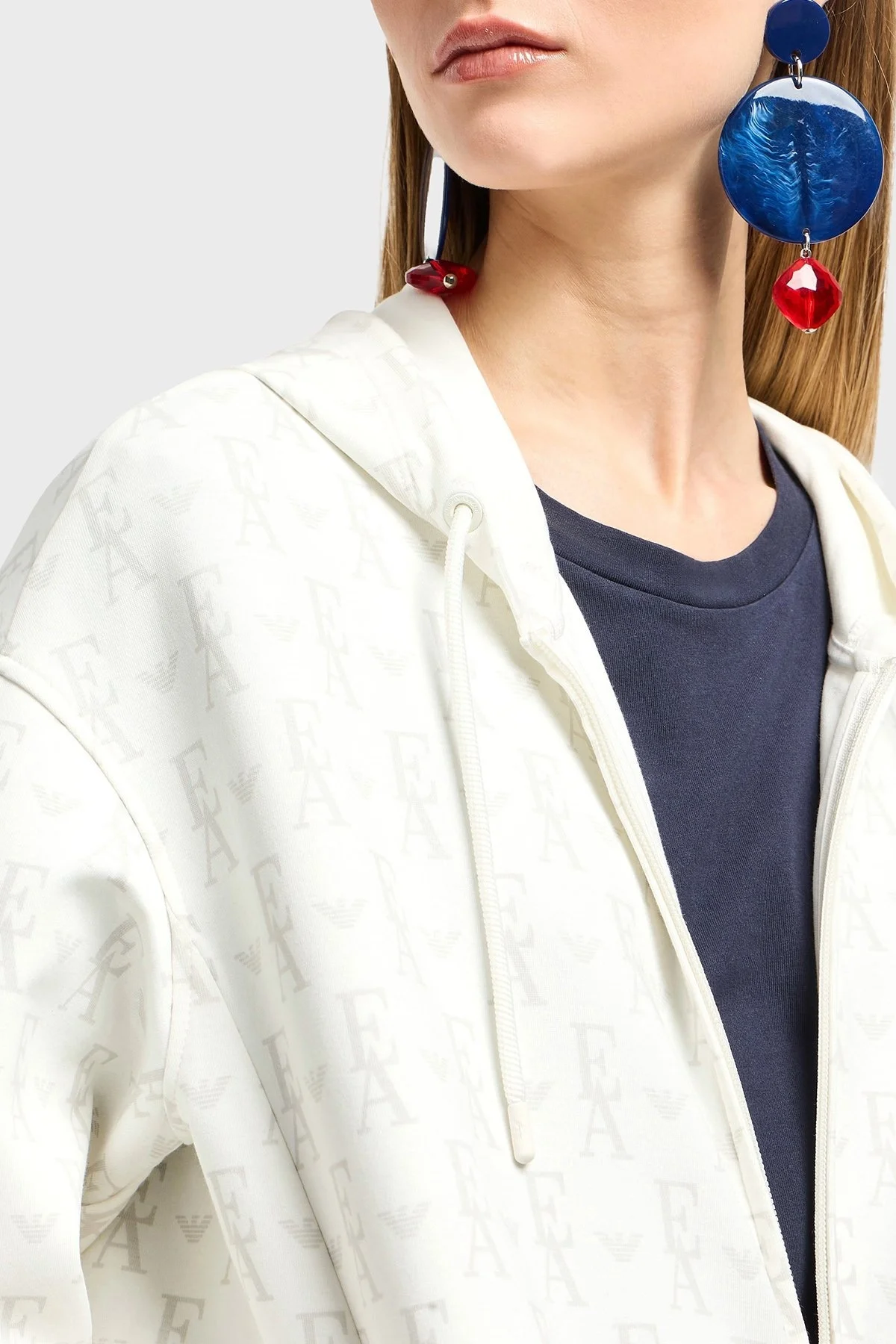 Emporio Armani Pamuklu Regular Fit Tümü Logolu Fermuarlı Bayan Sweat EW001026 AF10002 F0009 BEYAZ - 4