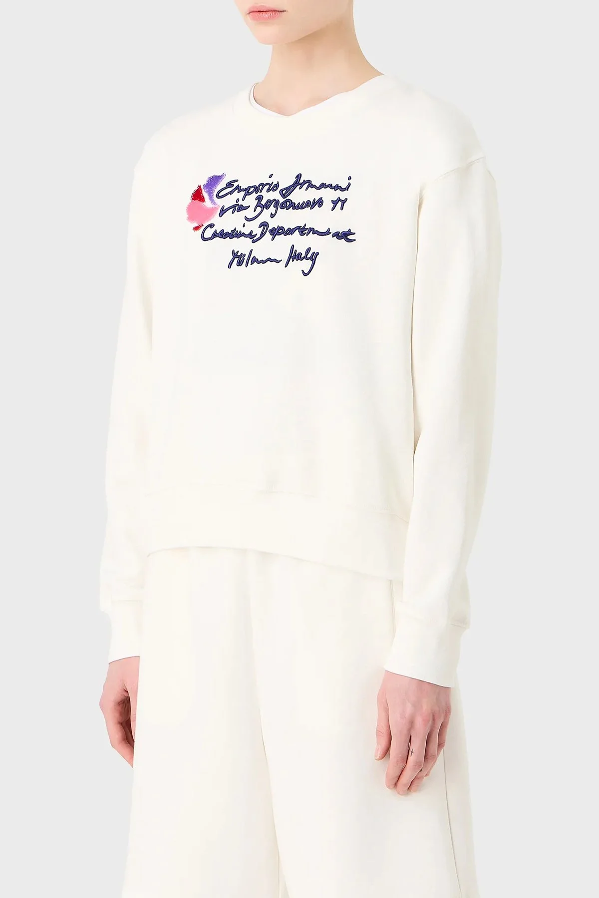 Emporio Armani Pamuklu Regular Fit Uzun Kollu Kadın Sweat 6R2M7E 2J49Z 0101 EKRU - 1