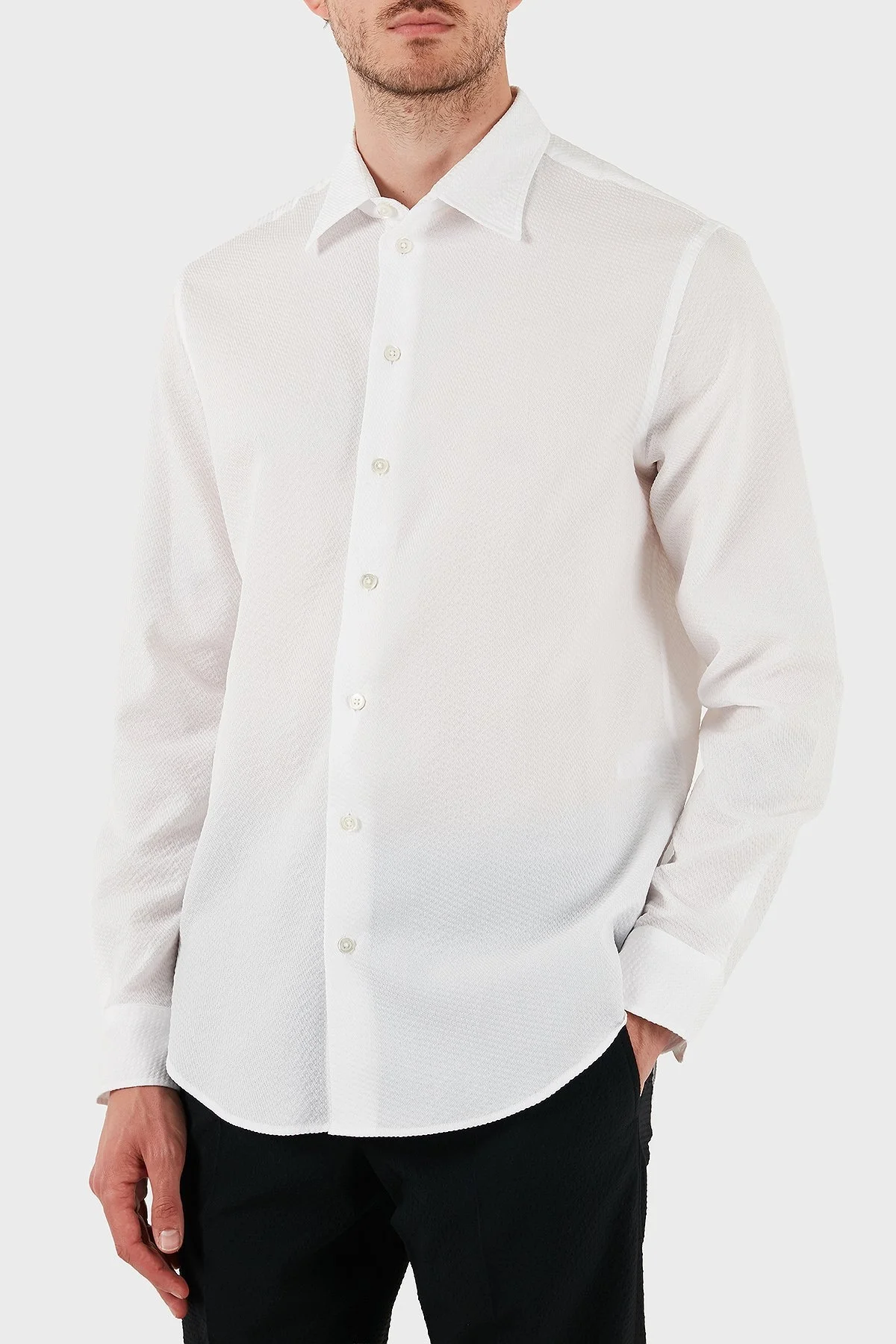 Emporio Armani Pamuklu Regular Fit Uzun Kollu Erkek Gömlek EM000099 TE14192 U0002 BEYAZ - 4