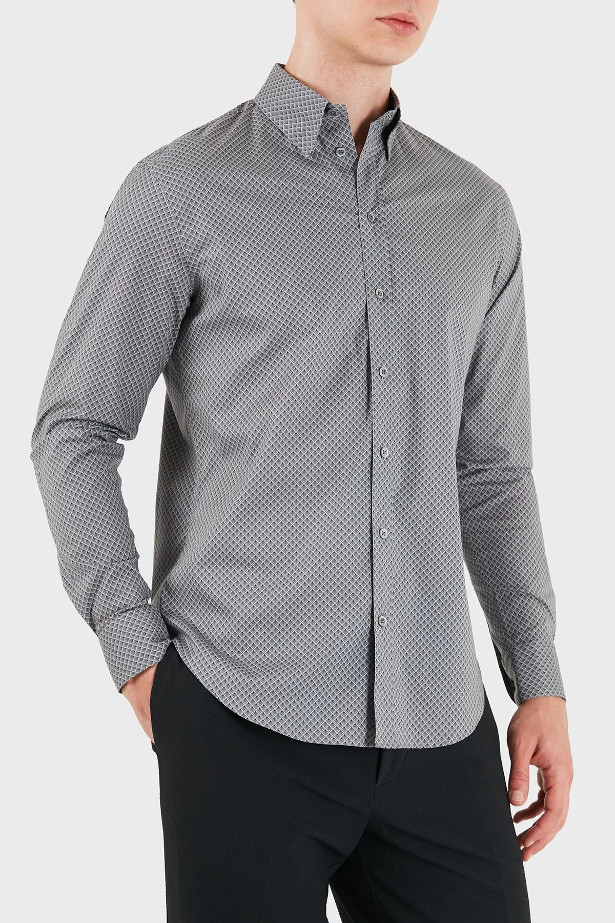 Emporio Armani Pamuklu Regular Fit Uzun Kollu Erkek Gömlek EM007200 TE23251 F8034 Koyu gri - 4