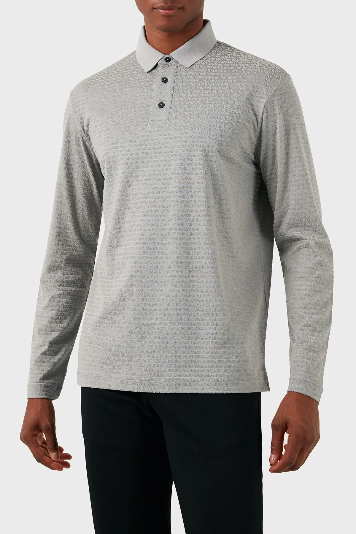Emporio Armani Pamuklu Regular Fit Uzun Kollu Erkek Polo Yaka T Shirt 3D1FE7 1JUVZ 06G1 GRİ - 1