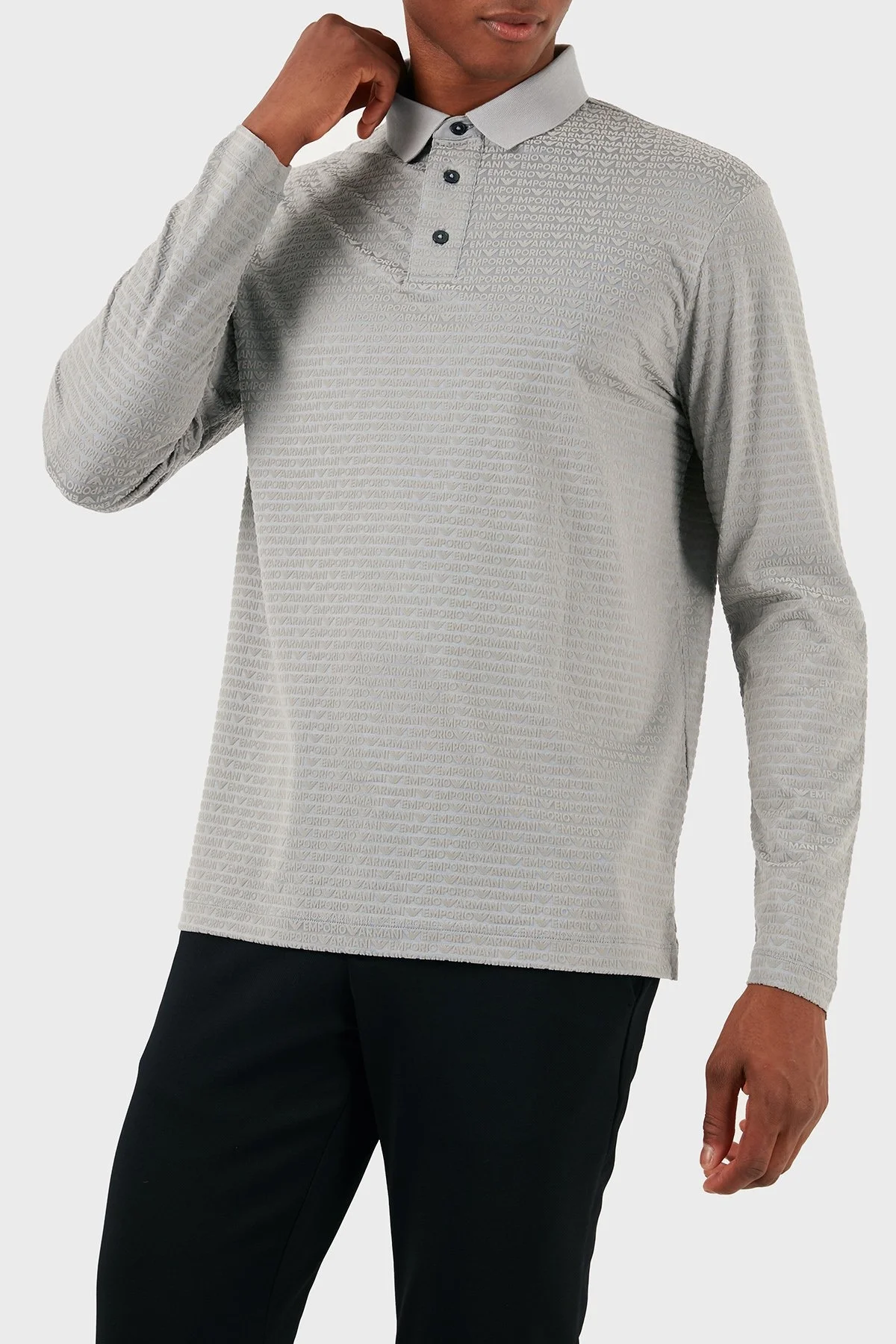 Emporio Armani Pamuklu Regular Fit Uzun Kollu Erkek Polo Yaka T Shirt 3D1FE7 1JUVZ 06G1 GRİ - 3