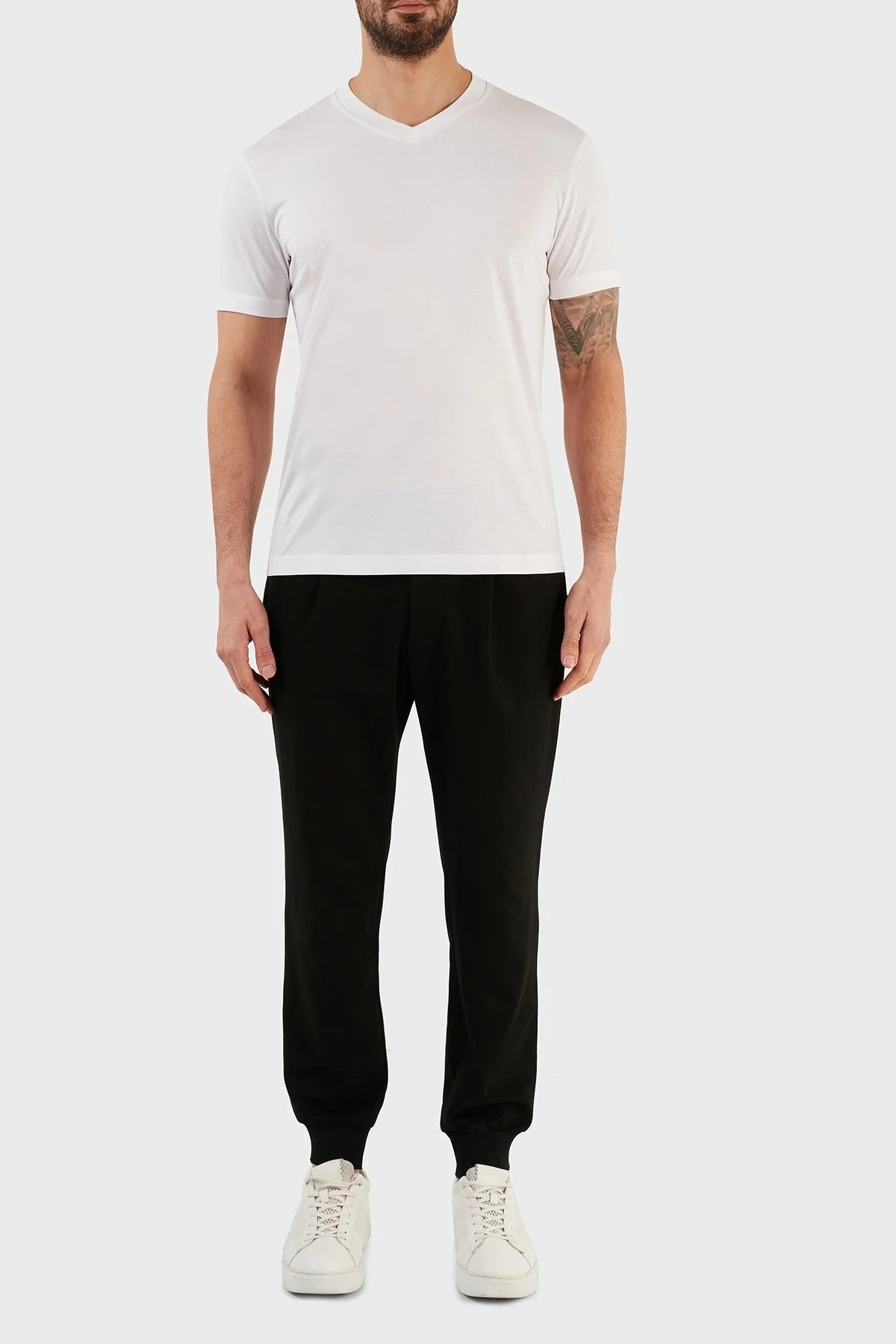 Emporio Armani Pamuklu Regular Fit V Yaka Erkek T Shirt 8N1TE7 1JUVZ 0100 BEYAZ - 5