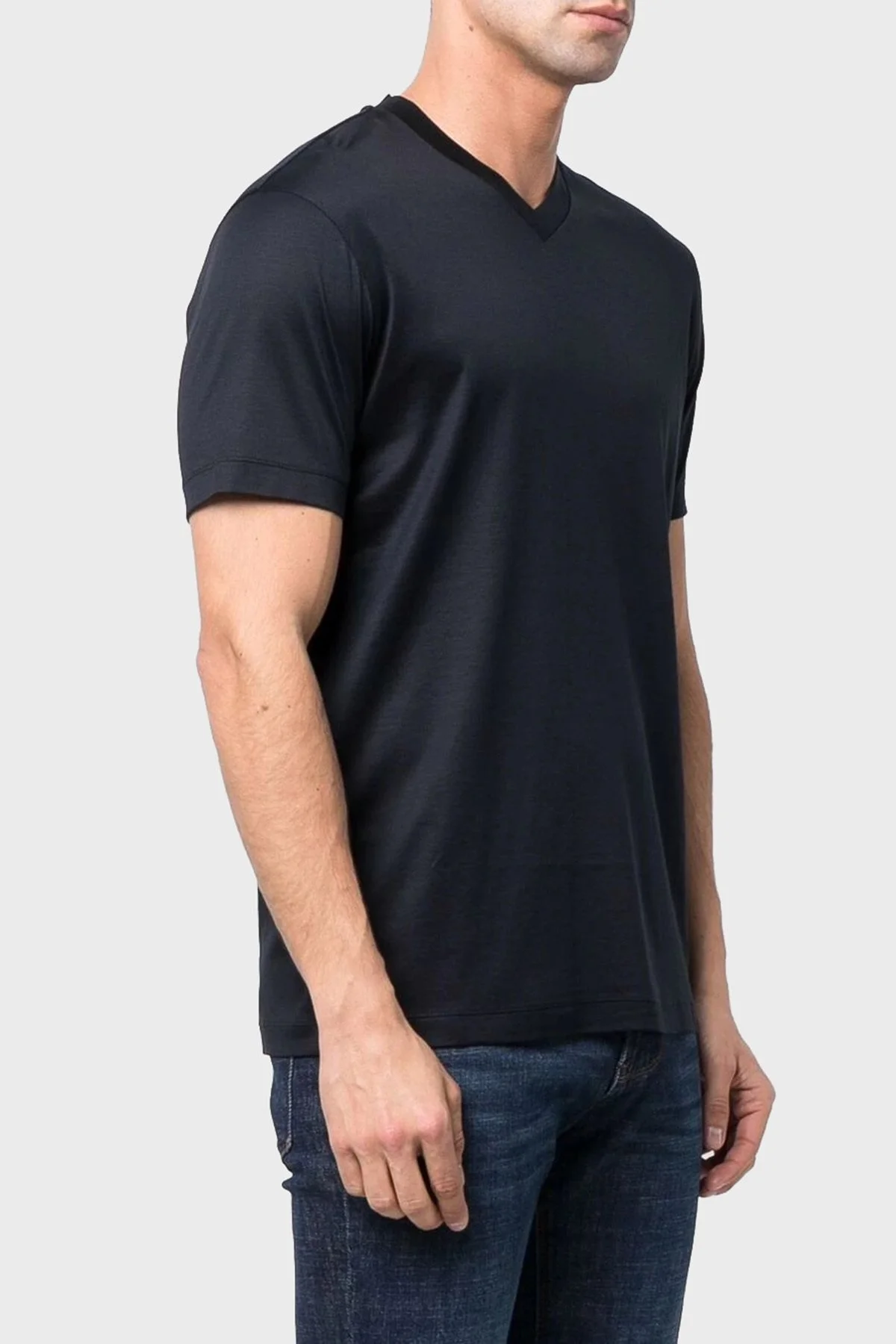 Emporio Armani Pamuklu Regular Fit V Yaka Erkek T Shirt 8N1TE7 1JUVZ 0920 LACİVERT - 1