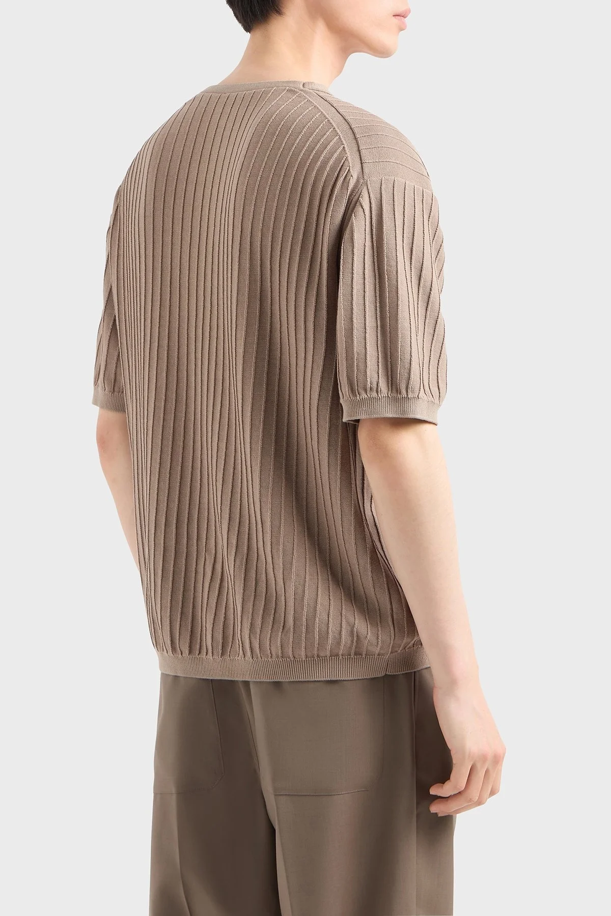 Emporio Armani Pamuklu Regular Fit V Yaka Örgü Desenli Kısa Kollu Erkek Kazak EM000862 AF13822 U6167 BEJ - 7