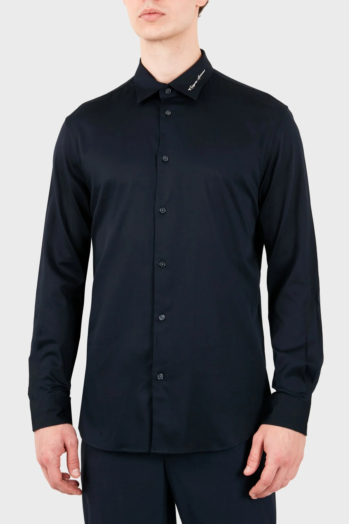 Emporio Armani Pamuklu Regular Fit Yaka Logo Nakışlı Erkek Gömlek EM006705 AF23800 UB118 Lacivert - 3