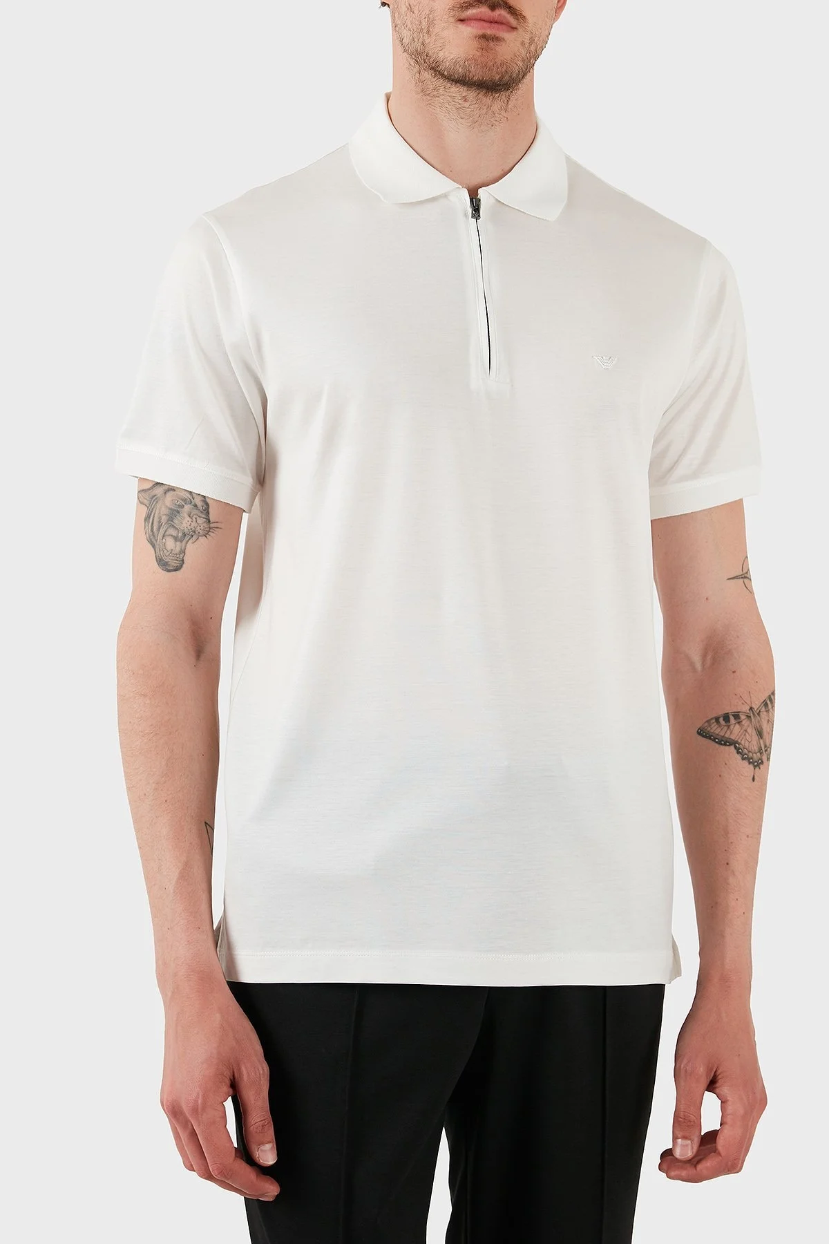 Emporio Armani Pamuklu Regular Fit Yarım Fermuarlı Erkek Polo Yaka T Shirt EM001082 AF10017 U0003 BEYAZ - 4