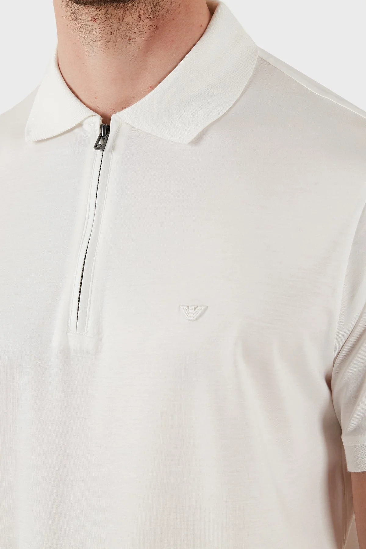 Emporio Armani Pamuklu Regular Fit Yarım Fermuarlı Erkek Polo Yaka T Shirt EM001082 AF10017 U0003 BEYAZ - 6