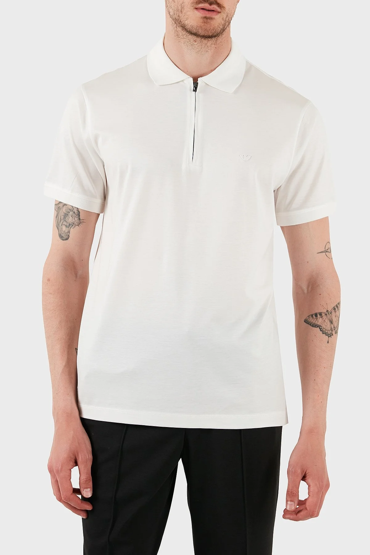 Emporio Armani Pamuklu Regular Fit Yarım Fermuarlı Erkek Polo Yaka T Shirt EM001082 AF10017 U0003 BEYAZ - 11