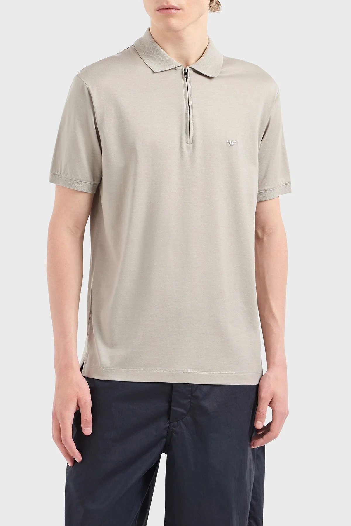 Emporio Armani Pamuklu Regular Fit Yarım Fermuarlı Erkek Polo Yaka T Shirt EM001082 AF10017 U8033 TAŞ - 1