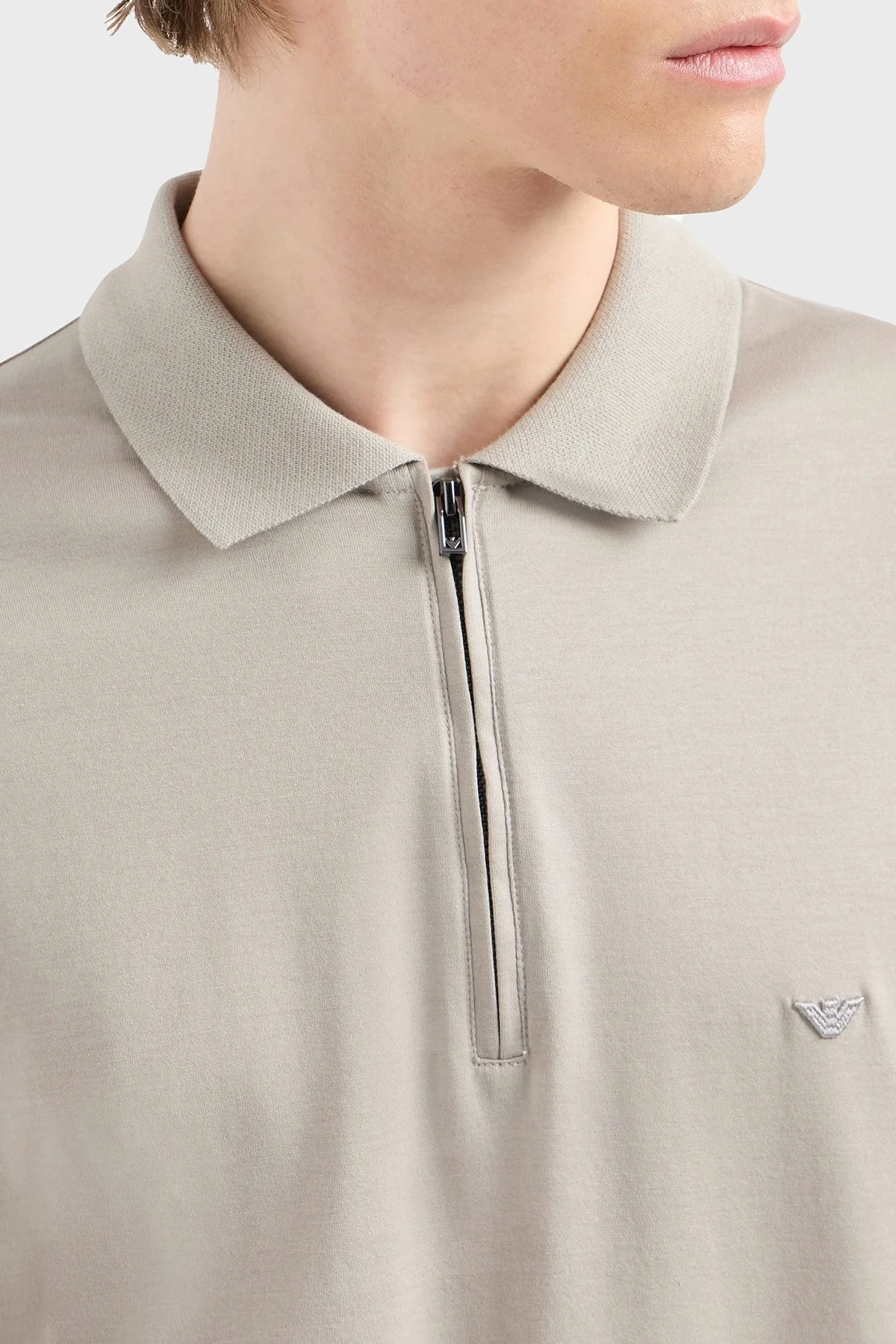 Emporio Armani Pamuklu Regular Fit Yarım Fermuarlı Erkek Polo Yaka T Shirt EM001082 AF10017 U8033 TAŞ - 4