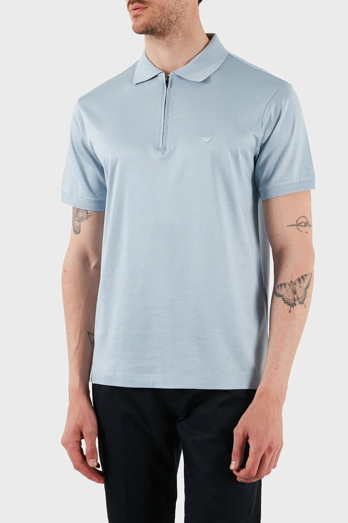 Emporio Armani Pamuklu Regular Fit Yarım Fermuarlı Erkek Polo Yaka T Shirt EM001082 AF10017 U937 MAVİ - 1