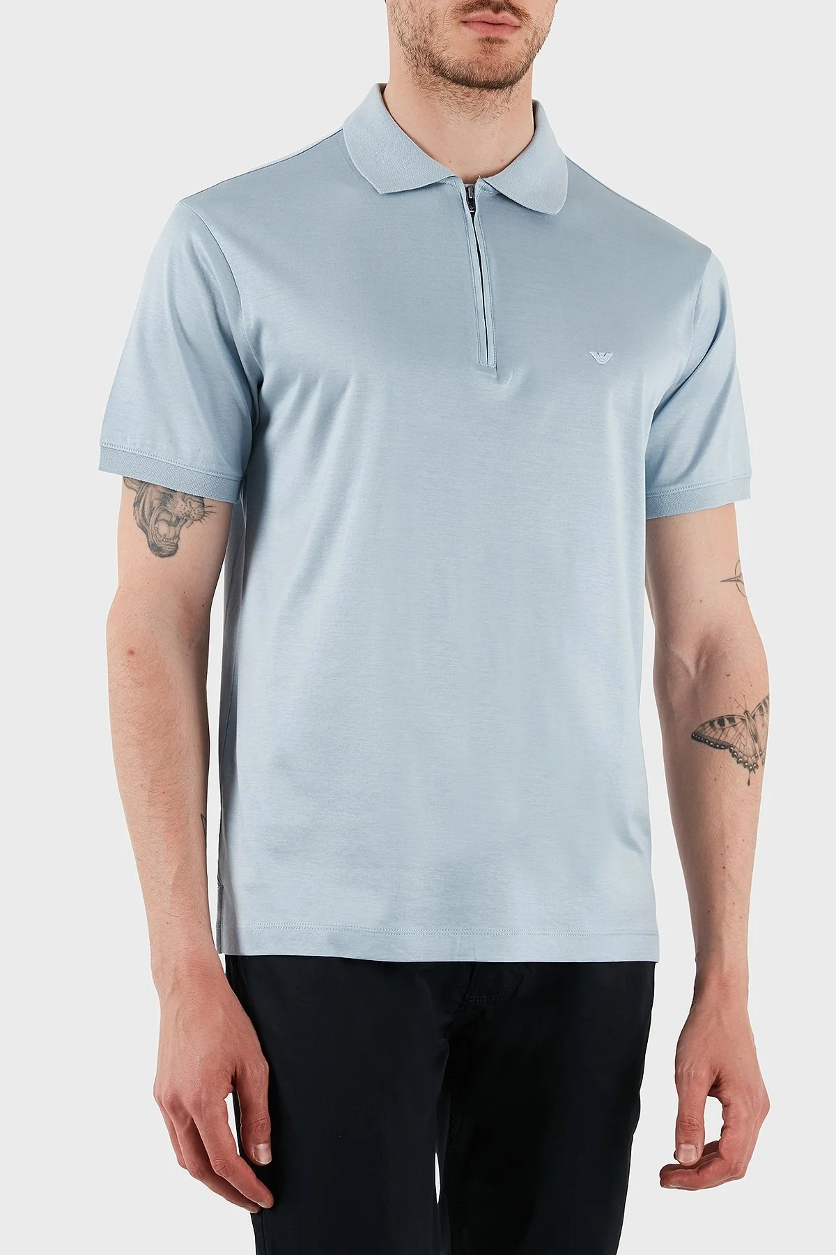 Emporio Armani Pamuklu Regular Fit Yarım Fermuarlı Erkek Polo Yaka T Shirt EM001082 AF10017 U937 MAVİ - 4