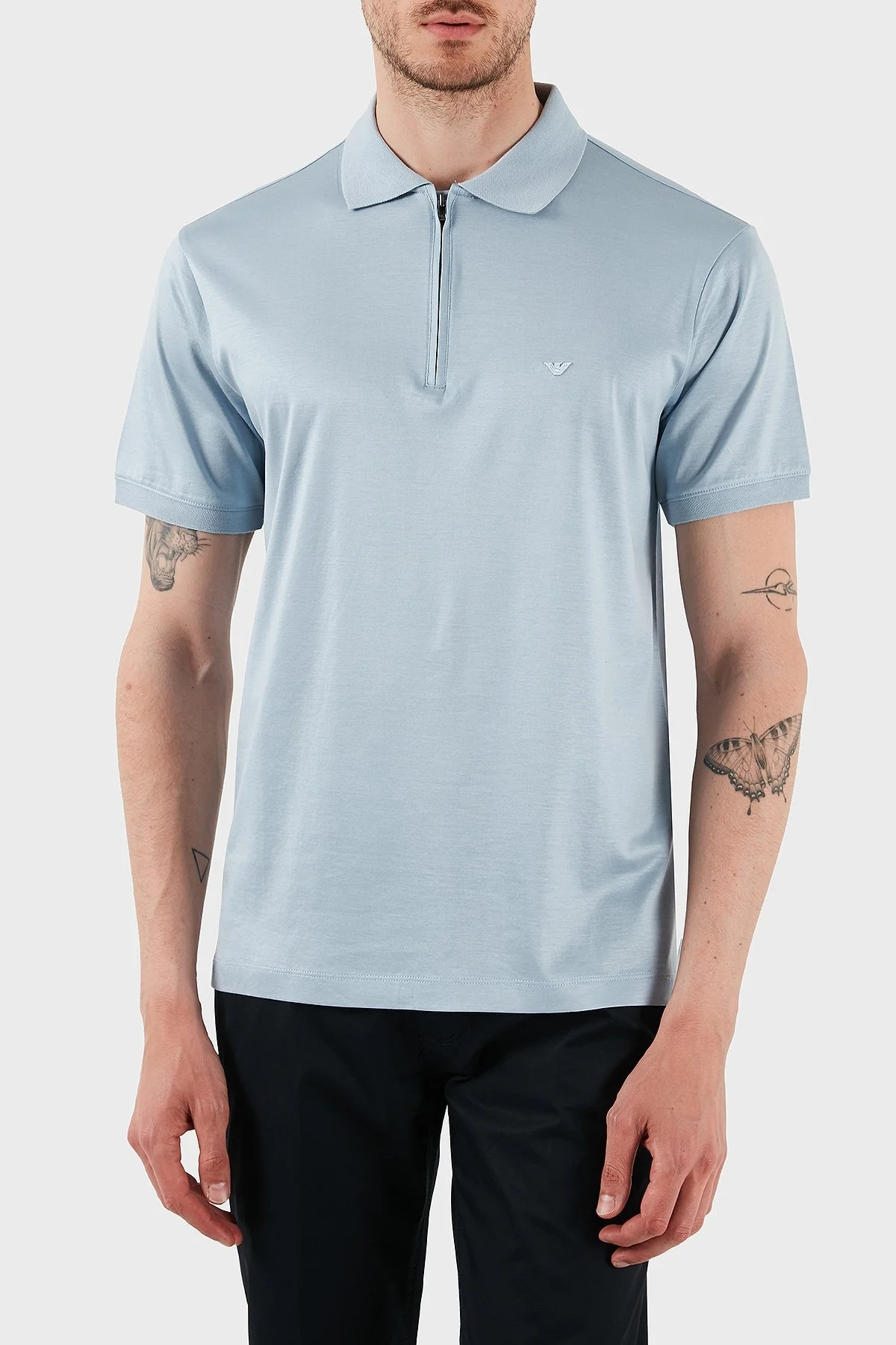 Emporio Armani Pamuklu Regular Fit Yarım Fermuarlı Erkek Polo Yaka T Shirt EM001082 AF10017 U937 MAVİ - 5