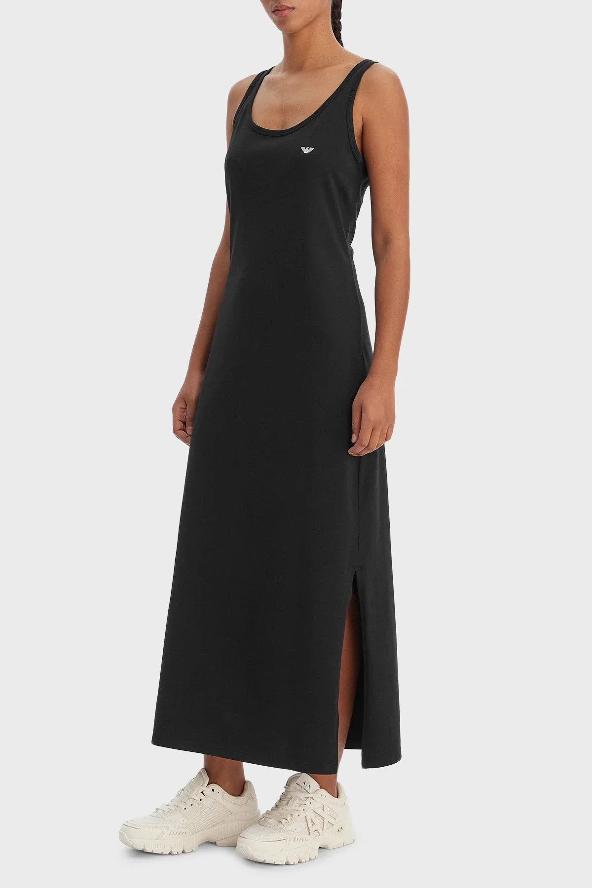 Emporio Armani Pamuklu Regular Fit Yırtmaç Detaylı Uzun Kadın Elbise EW000494 AF19023 UC001 SİYAH - 1