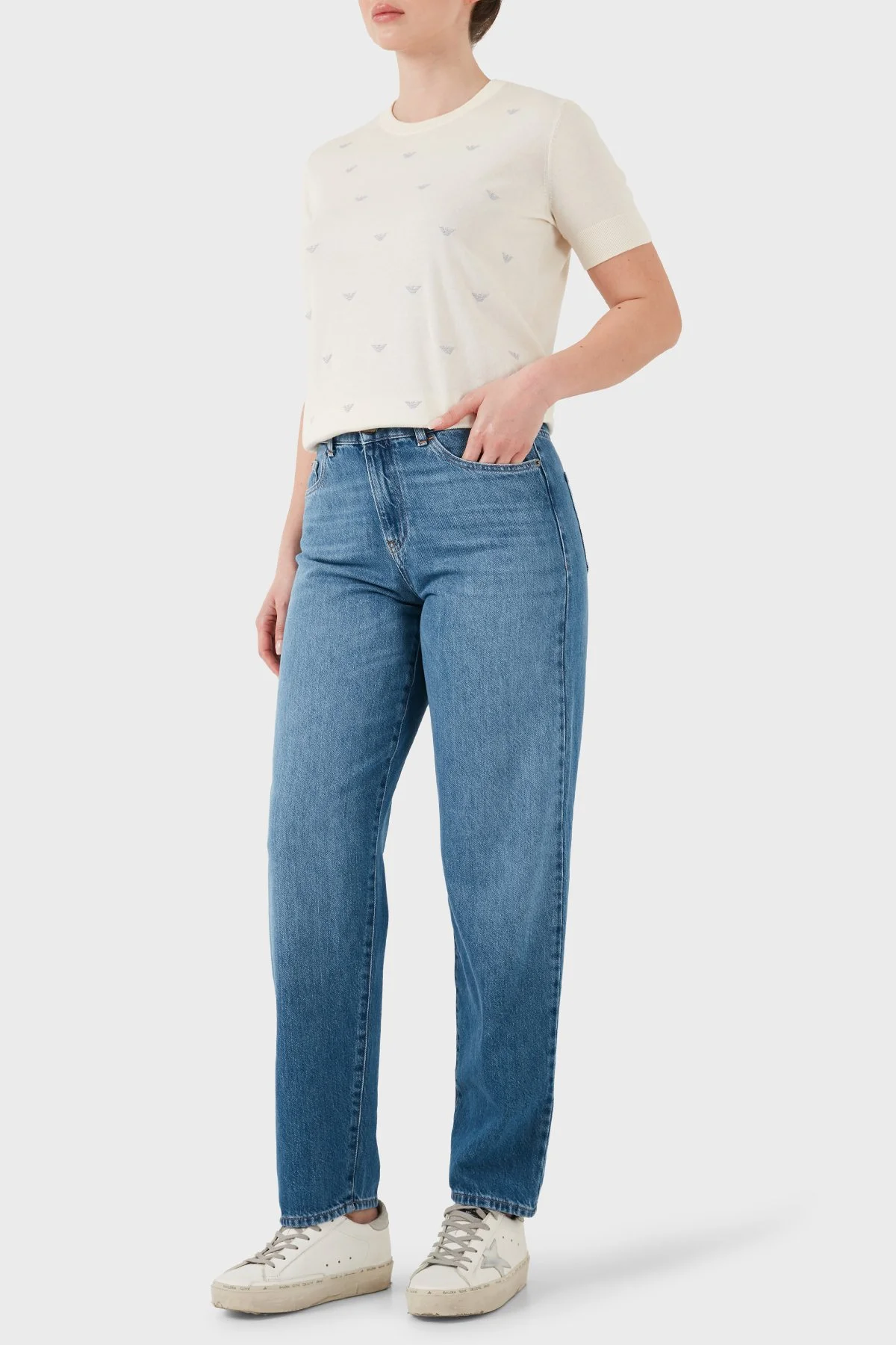 Emporio Armani Pamuklu Regular Fit Yüksek Bel Jeans Kadın Kot Pantolon EW001502 AF22225 MB003 MAVİ - 2