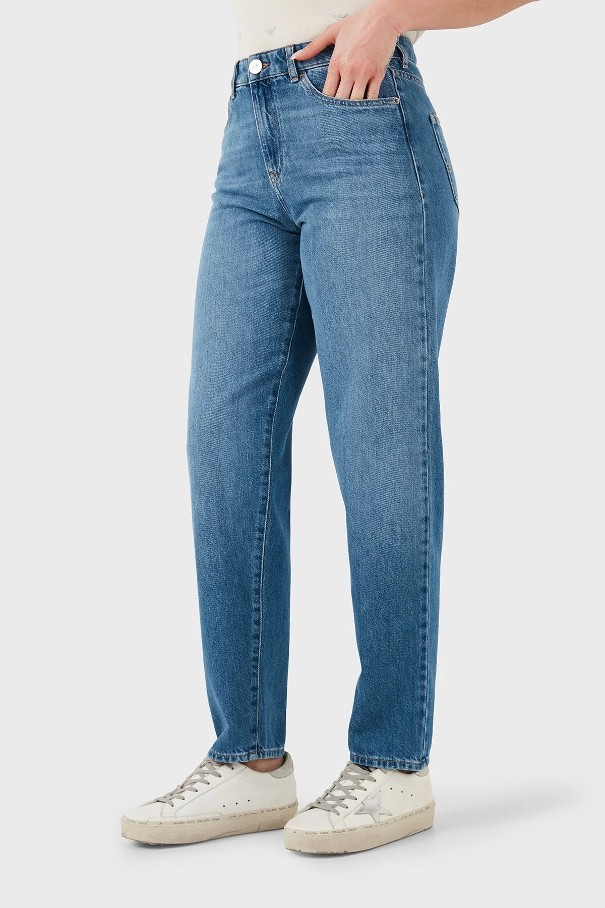 Emporio Armani Pamuklu Regular Fit Yüksek Bel Jeans Kadın Kot Pantolon EW001502 AF22225 MB003 MAVİ - 4