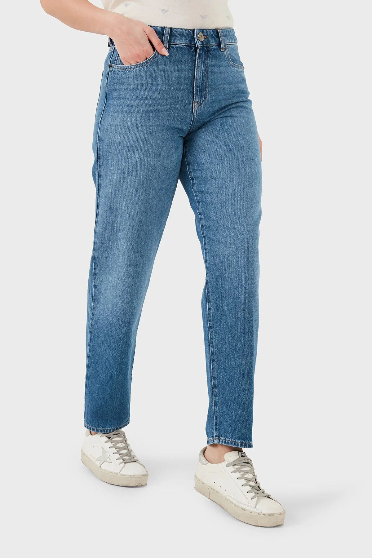 Emporio Armani Pamuklu Regular Fit Yüksek Bel Jeans Kadın Kot Pantolon EW001502 AF22225 MB003 MAVİ - 5