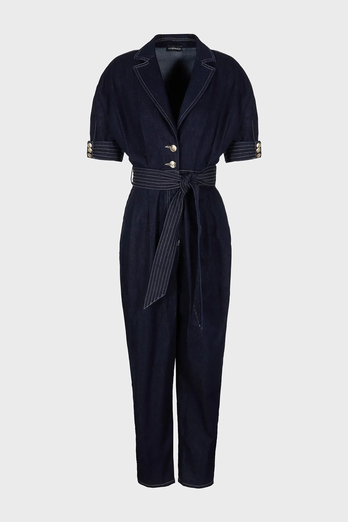 Emporio Armani Pamuklu Relaxed Fit Belden Bağlamalı Kısa Kollu Denim Bayan Tulum 6R2D61 2DASZ 0941 LACİVERT - 5