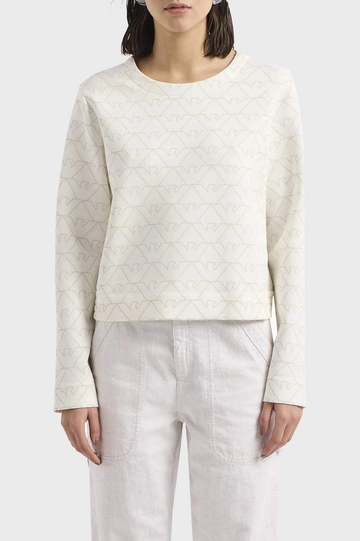 Emporio Armani Pamuklu Relaxed Fit Bisiklet Yaka Kadın Sweat 3D2M6H 1JHSZ F126 BEYAZ - 1