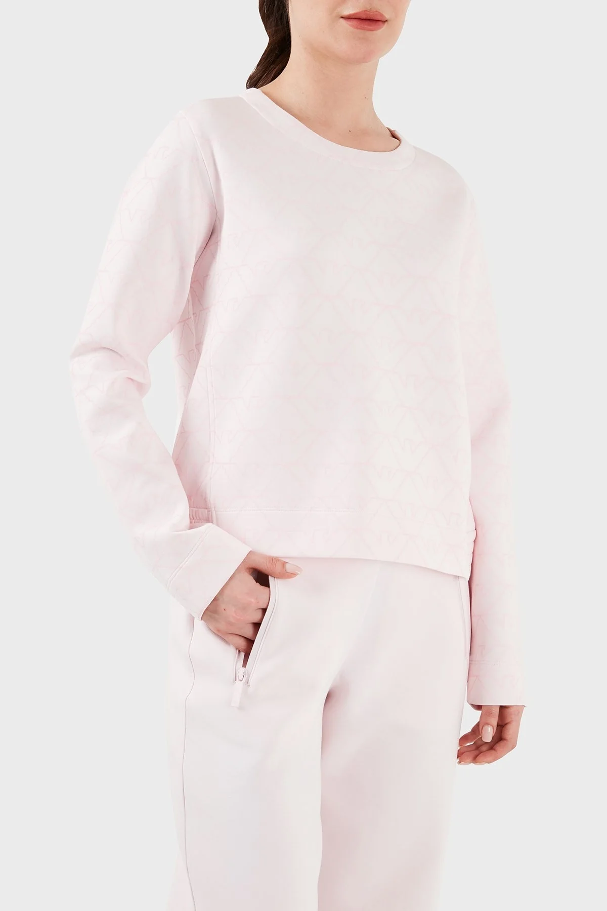 Emporio Armani Pamuklu Relaxed Fit Bisiklet Yaka Bayan Sweat 3D2M6H 1JHSZ F321 PUDRA - 9