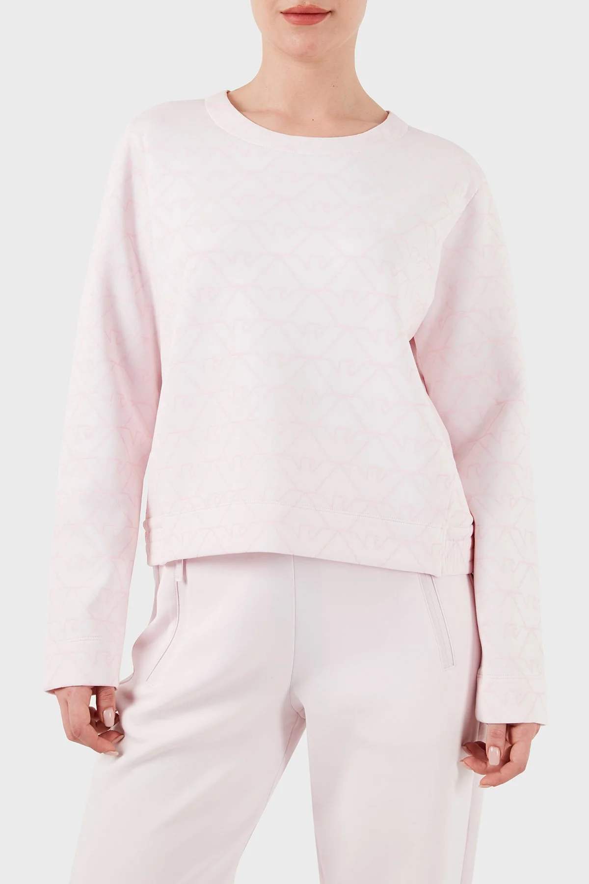 Emporio Armani Pamuklu Relaxed Fit Bisiklet Yaka Kadın Sweat 3D2M6H 1JHSZ F321 PUDRA - 1