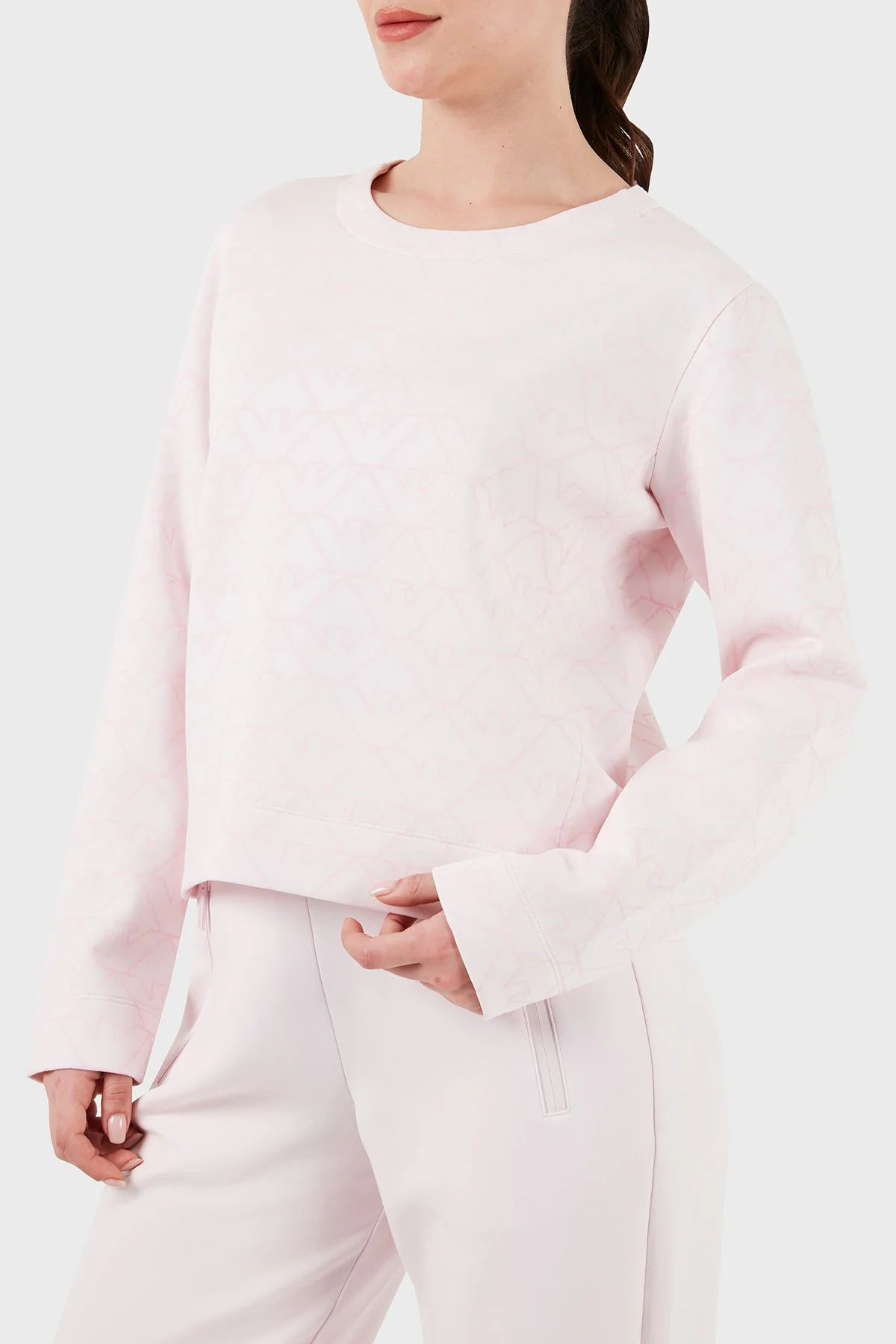Emporio Armani Pamuklu Relaxed Fit Bisiklet Yaka Kadın Sweat 3D2M6H 1JHSZ F321 PUDRA - 2