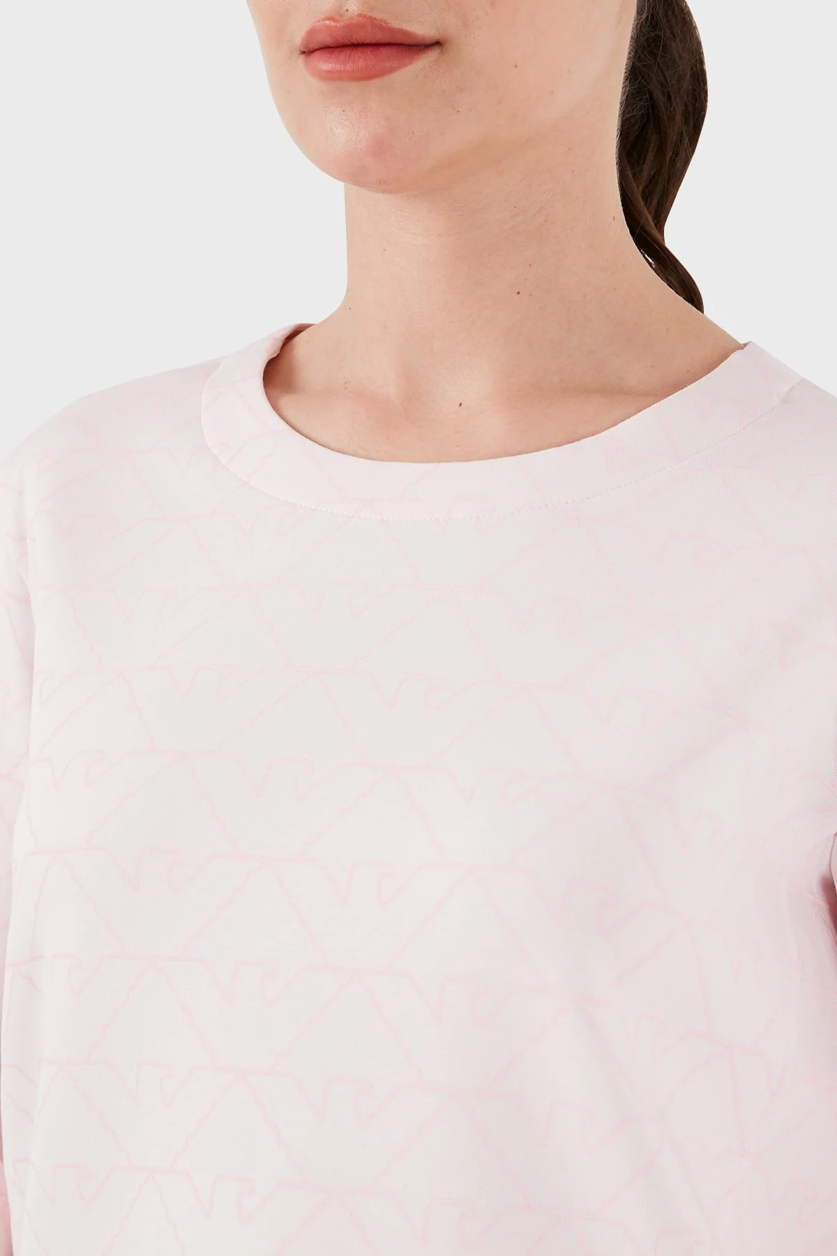 Emporio Armani Pamuklu Relaxed Fit Bisiklet Yaka Kadın Sweat 3D2M6H 1JHSZ F321 PUDRA - 5