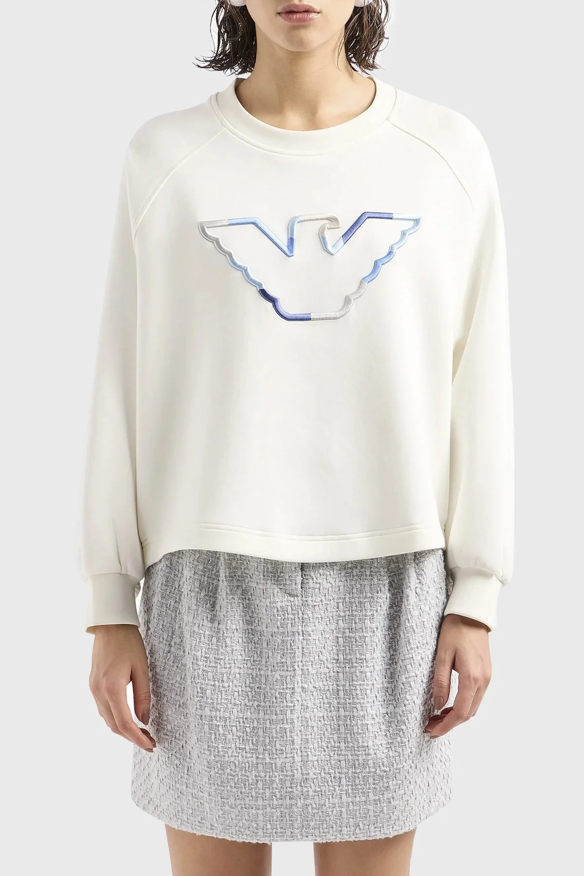Emporio Armani Pamuklu Relaxed Fit Bisiklet Yaka Bayan Sweat 3D2M6L 1JHSZ 0101 BEYAZ - 1