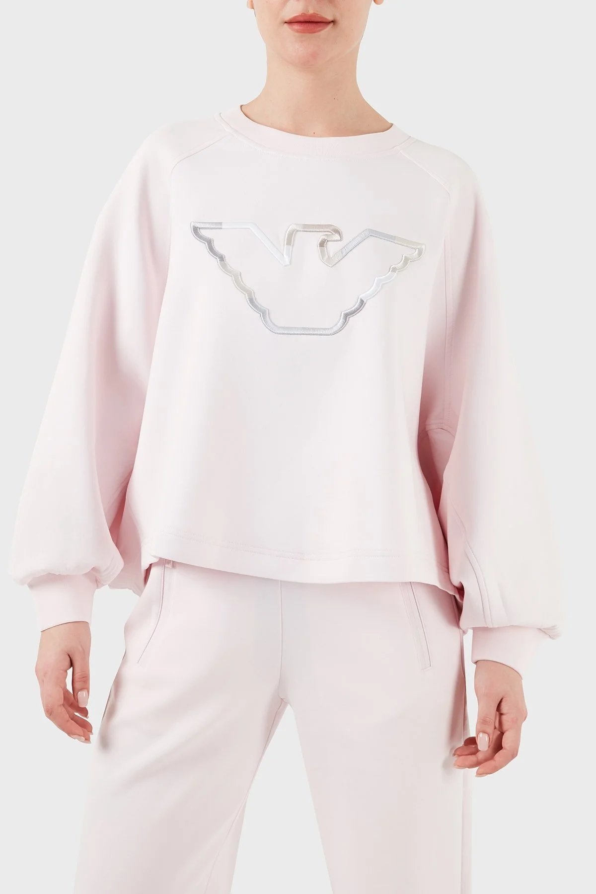 Emporio Armani Pamuklu Relaxed Fit Bisiklet Yaka Bayan Sweat 3D2M6L 1JHSZ 0327 PUDRA - 1