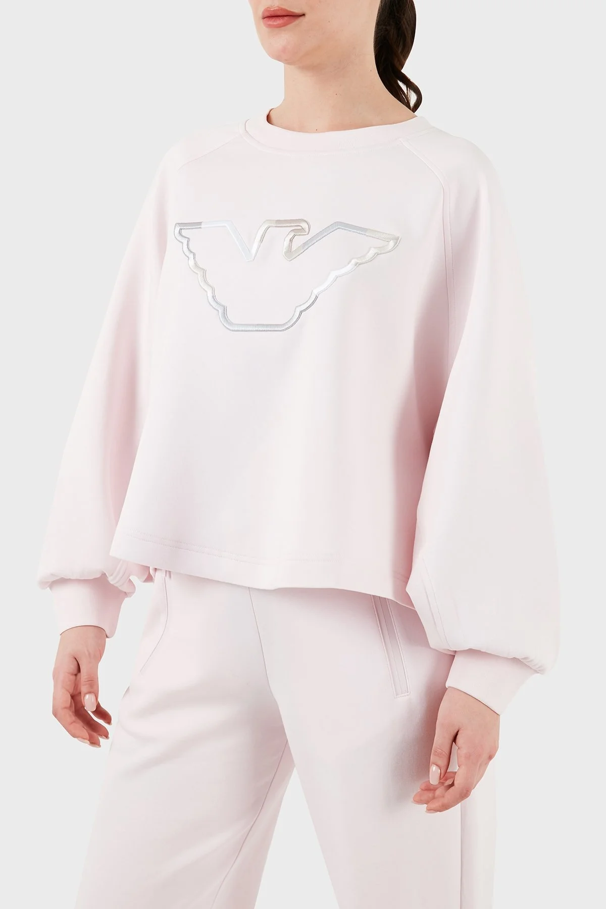 Emporio Armani Pamuklu Relaxed Fit Bisiklet Yaka Bayan Sweat 3D2M6L 1JHSZ 0327 PUDRA - 3