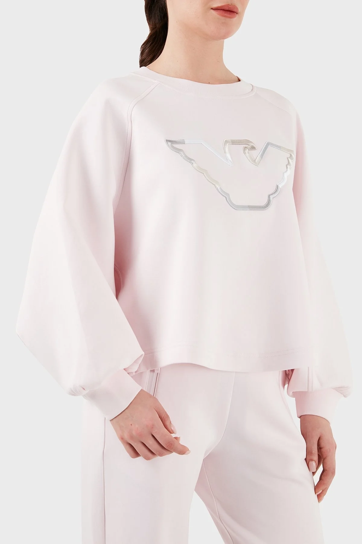 Emporio Armani Pamuklu Relaxed Fit Bisiklet Yaka Bayan Sweat 3D2M6L 1JHSZ 0327 PUDRA - 4