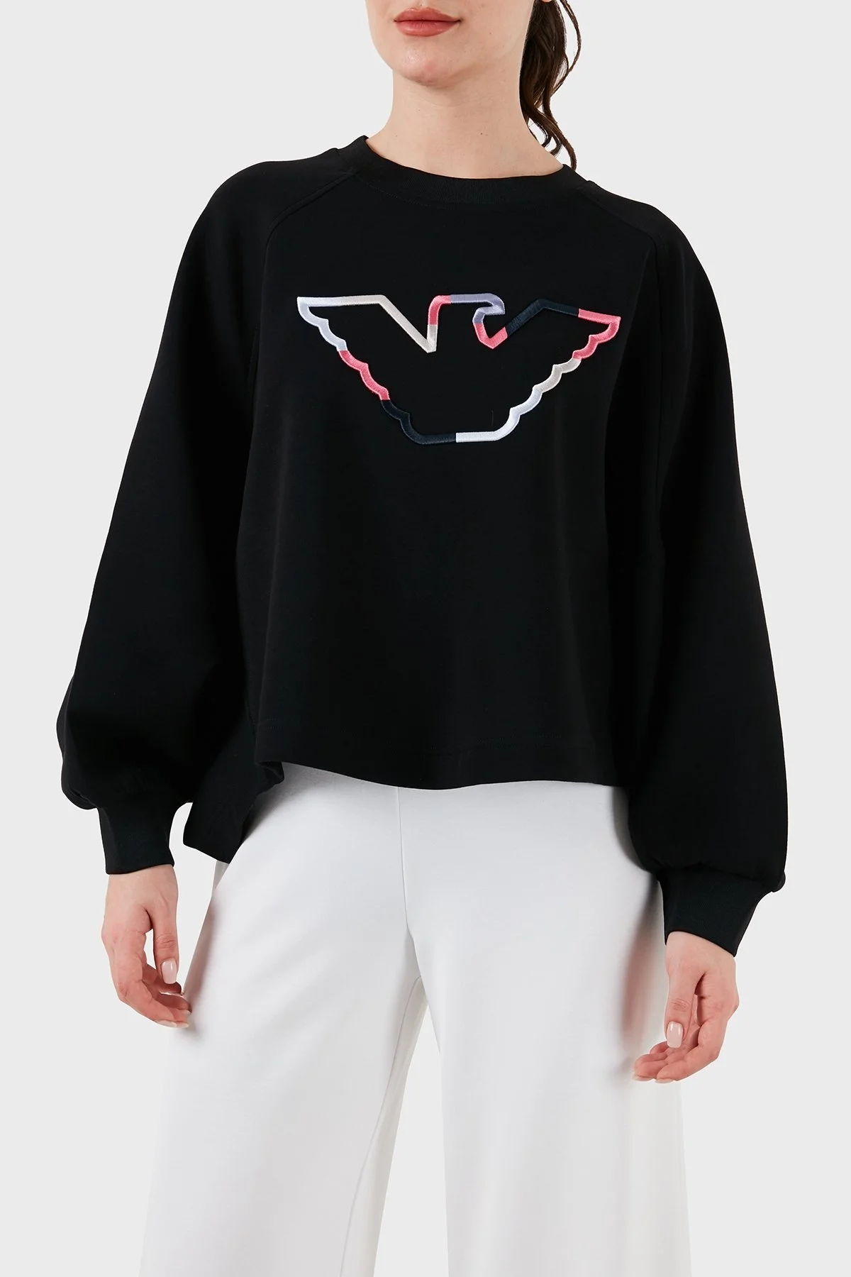 Emporio Armani Pamuklu Relaxed Fit Bisiklet Yaka Bayan Sweat 3D2M6L 1JHSZ 0999 SİYAH - 1