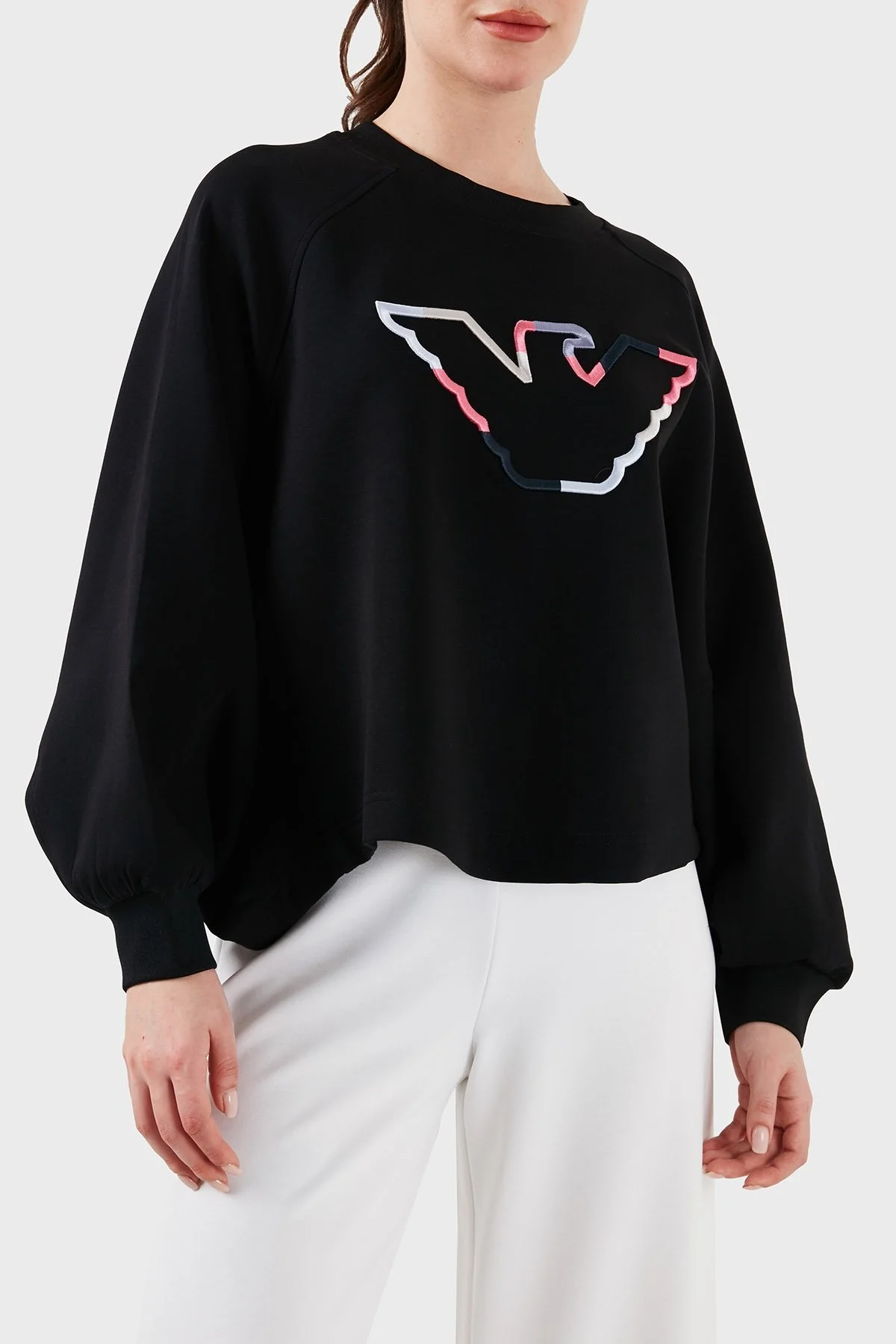 Emporio Armani Pamuklu Relaxed Fit Bisiklet Yaka Bayan Sweat 3D2M6L 1JHSZ 0999 SİYAH - 3