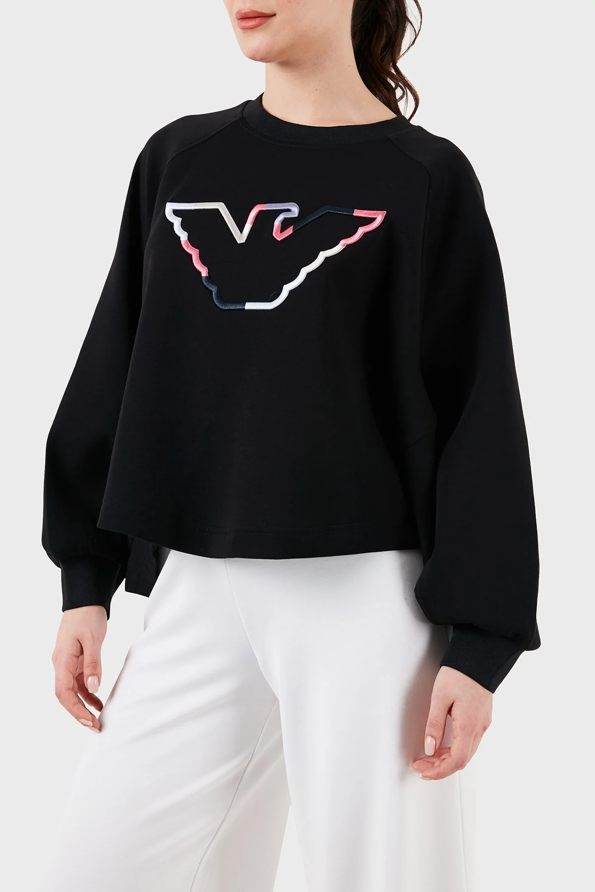 Emporio Armani Pamuklu Relaxed Fit Bisiklet Yaka Bayan Sweat 3D2M6L 1JHSZ 0999 SİYAH - 4