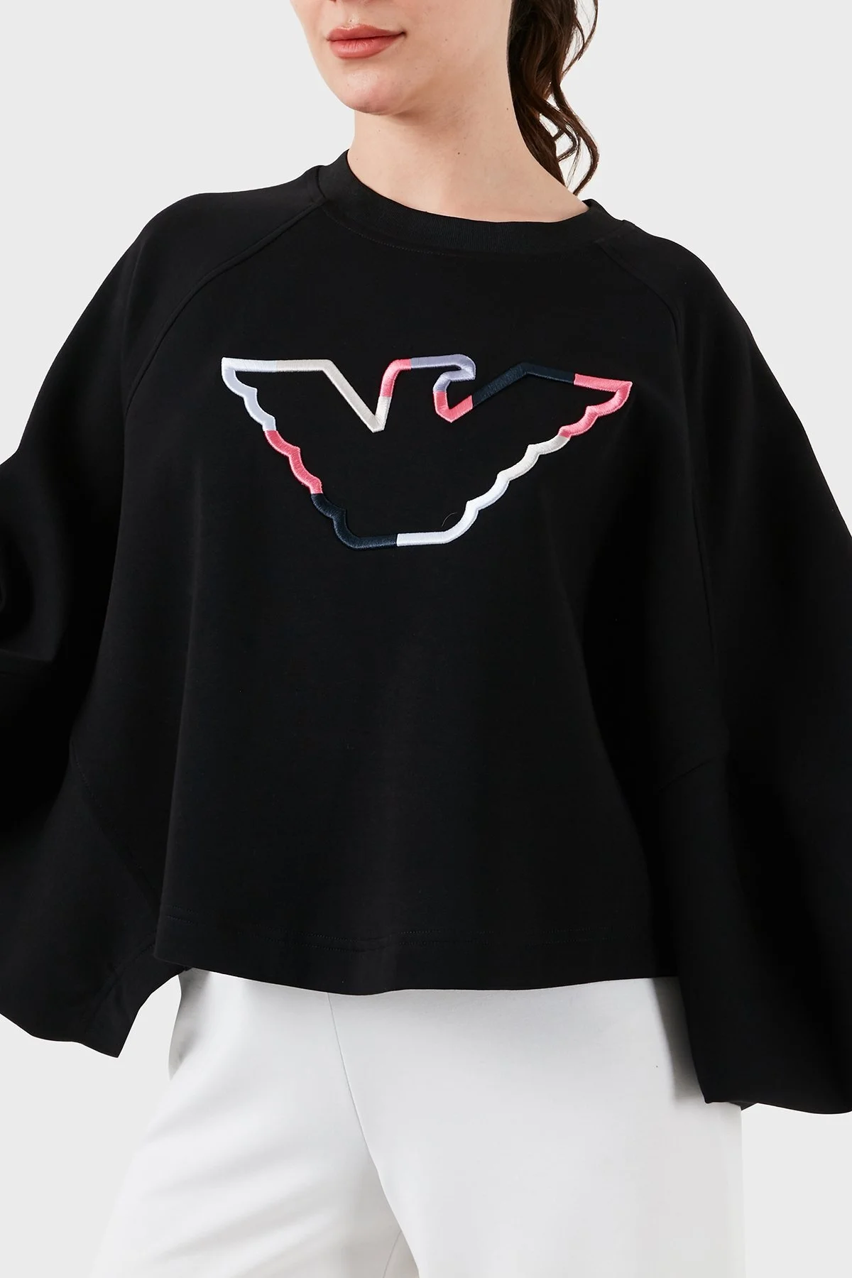 Emporio Armani Pamuklu Relaxed Fit Bisiklet Yaka Bayan Sweat 3D2M6L 1JHSZ 0999 SİYAH - 5