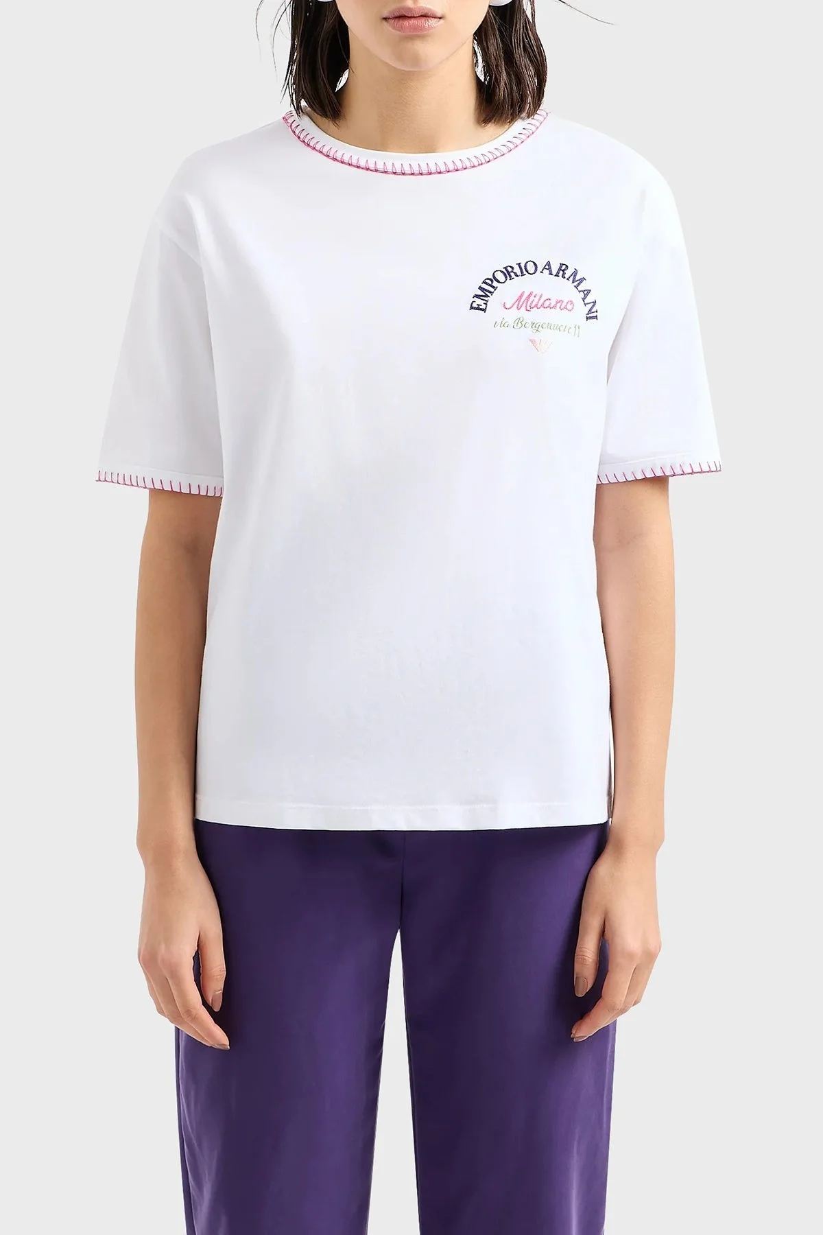 Emporio Armani Pamuklu Relaxed Fit Bisiklet Yaka Bayan T Shirt 3D2T8E 2JIDZ 0100 BEYAZ - 1