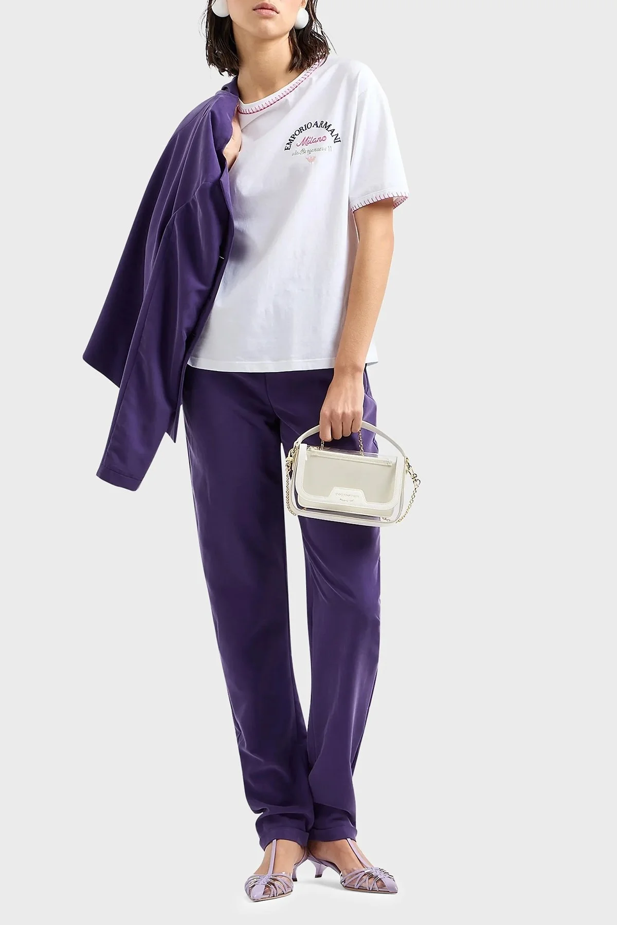 Emporio Armani Pamuklu Relaxed Fit Bisiklet Yaka Bayan T Shirt 3D2T8E 2JIDZ 0100 BEYAZ - 2