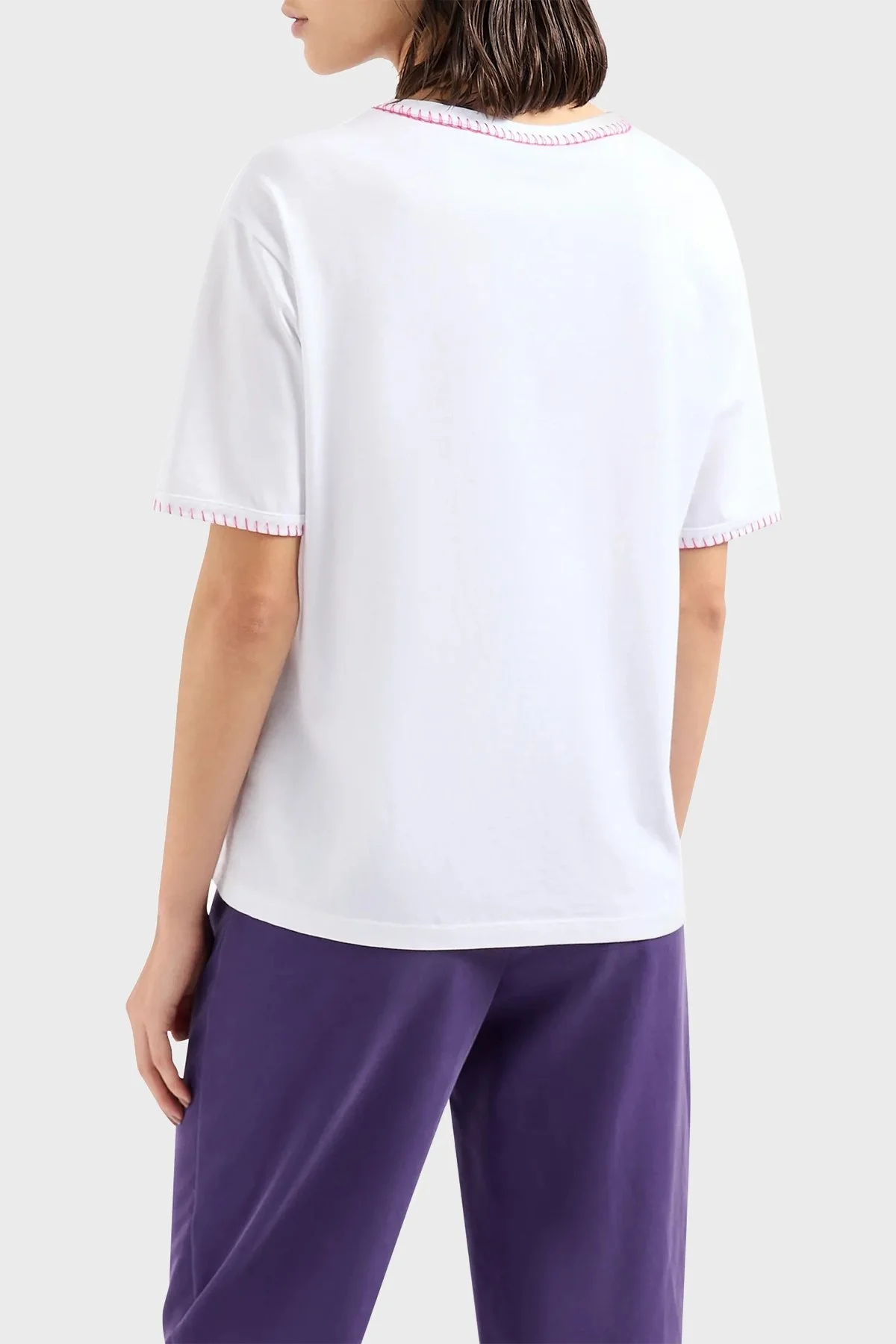 Emporio Armani Pamuklu Relaxed Fit Bisiklet Yaka Bayan T Shirt 3D2T8E 2JIDZ 0100 BEYAZ - 3