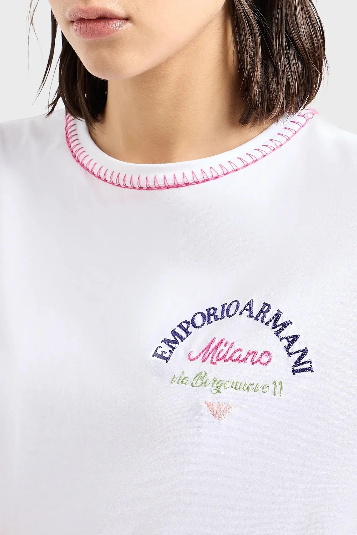 Emporio Armani Pamuklu Relaxed Fit Bisiklet Yaka Bayan T Shirt 3D2T8E 2JIDZ 0100 BEYAZ - 4