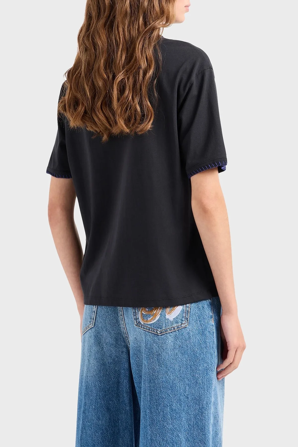 Emporio Armani Pamuklu Relaxed Fit Bisiklet Yaka Bayan T Shirt 3D2T8E 2JIDZ 0927 LACİVERT - 2