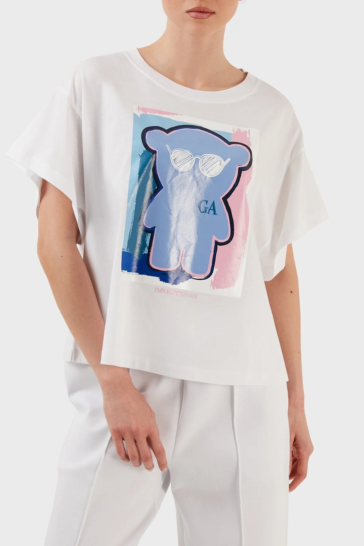 Emporio Armani Pamuklu Relaxed Fit Bisiklet Yaka Bayan T Shirt 3R2T8F 2JQ4Z 0100 BEYAZ - 1