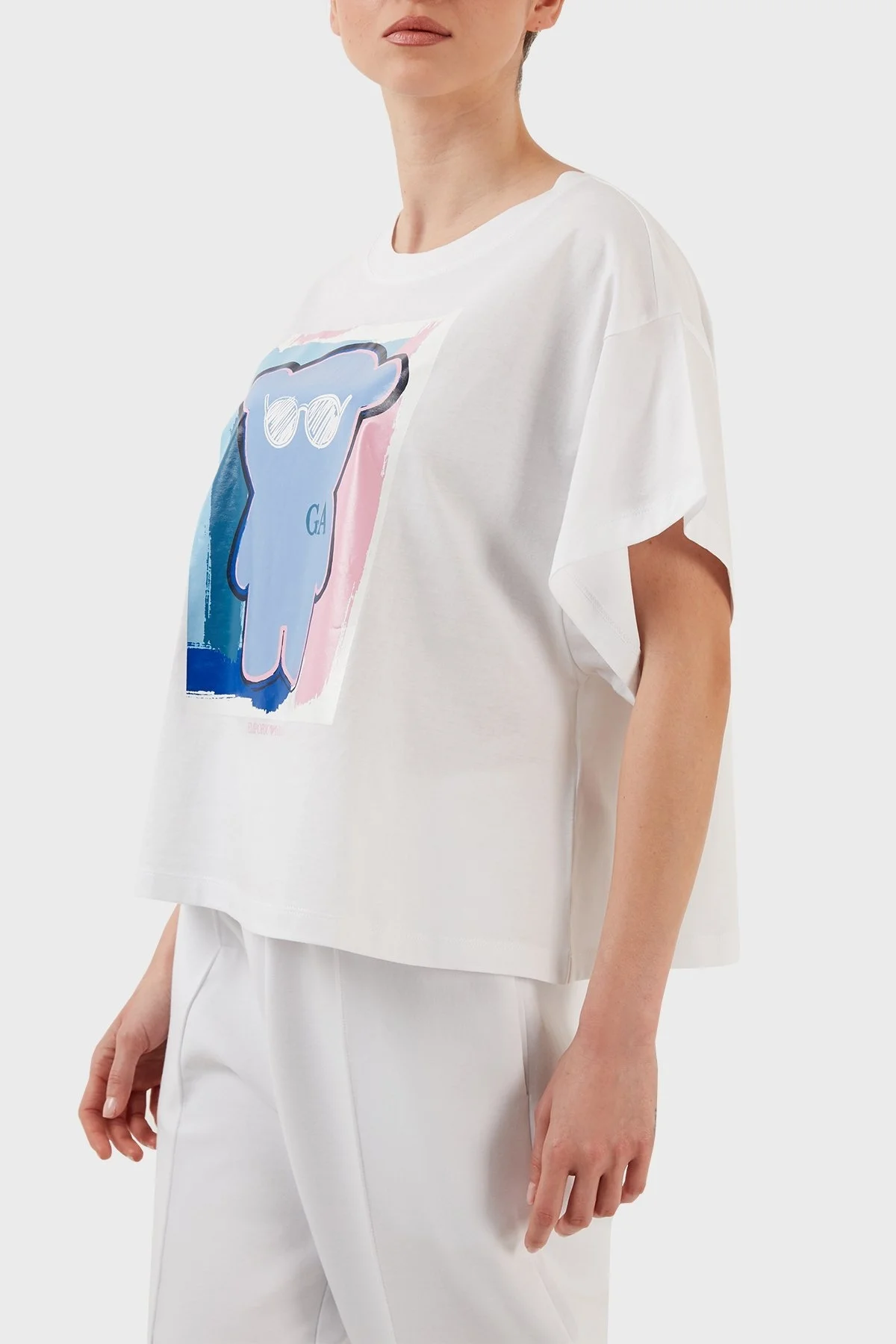 Emporio Armani Pamuklu Relaxed Fit Bisiklet Yaka Bayan T Shirt 3R2T8F 2JQ4Z 0100 BEYAZ - 2